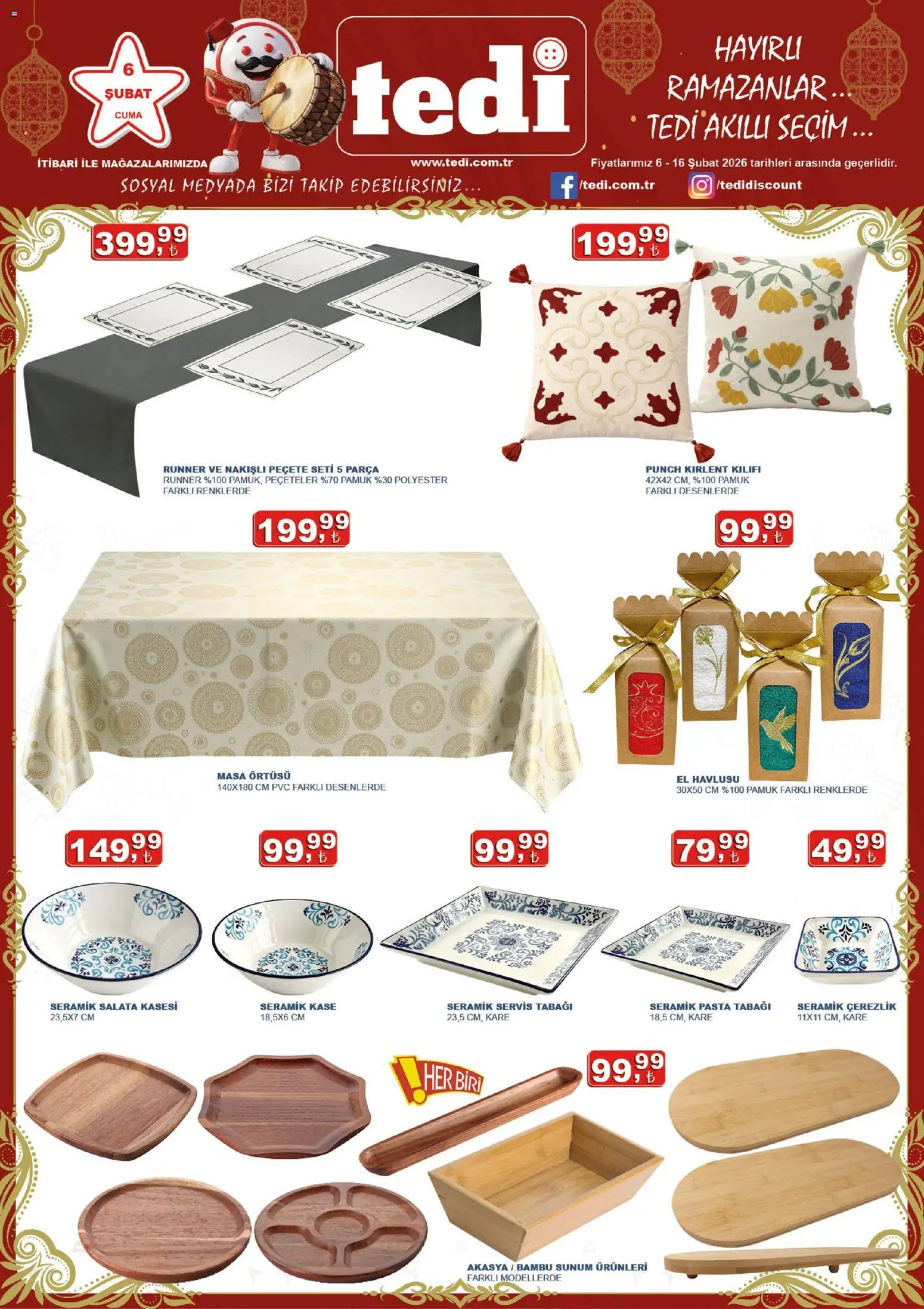 Tedi Katalog 06.02.2026 - Broşürünün önizlemesi - Masa, Masa örtüsü, Kaşe, Salata, El havlusu