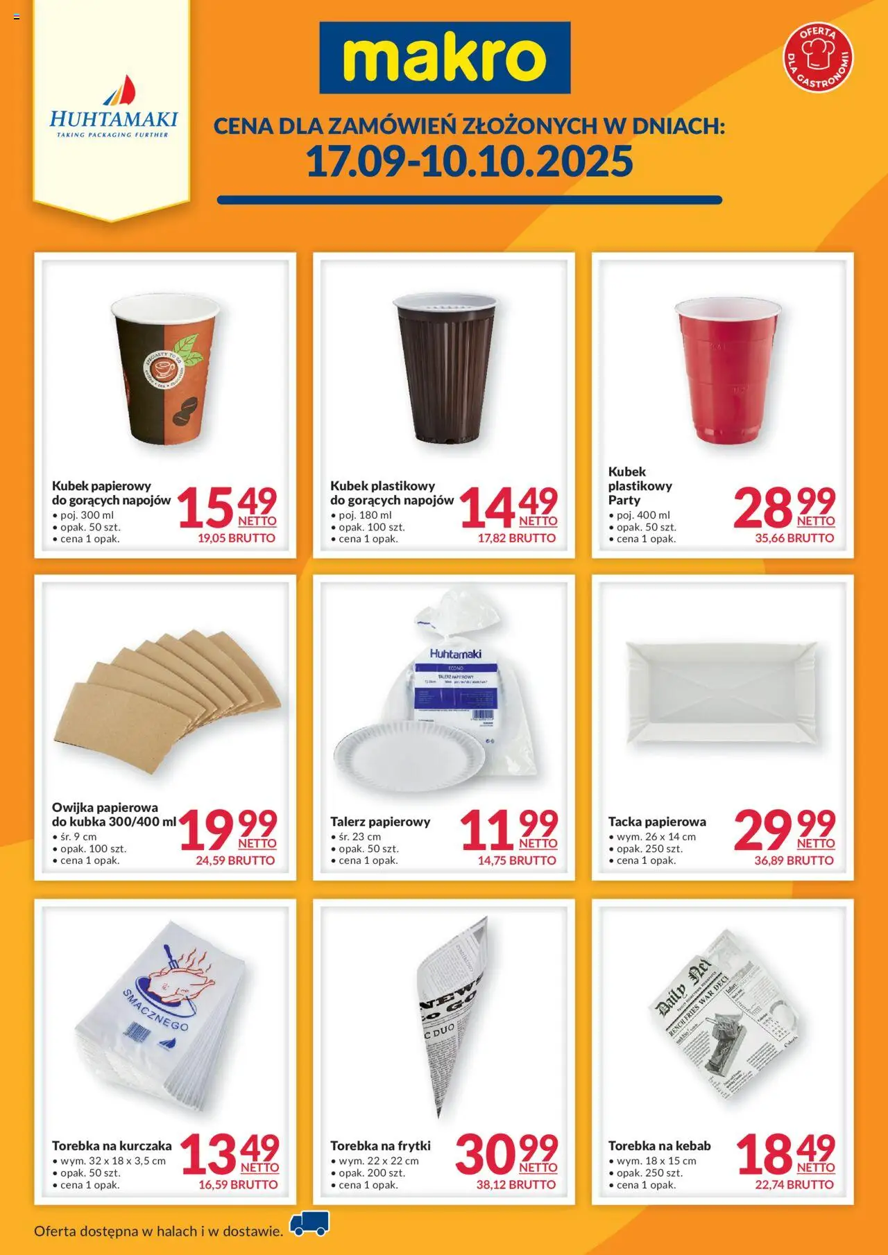 Makro Huhtamaki od 17.09.2025 - Nowa Gazetka - Numer strony 1 - Kebab, Torebka, Frytki