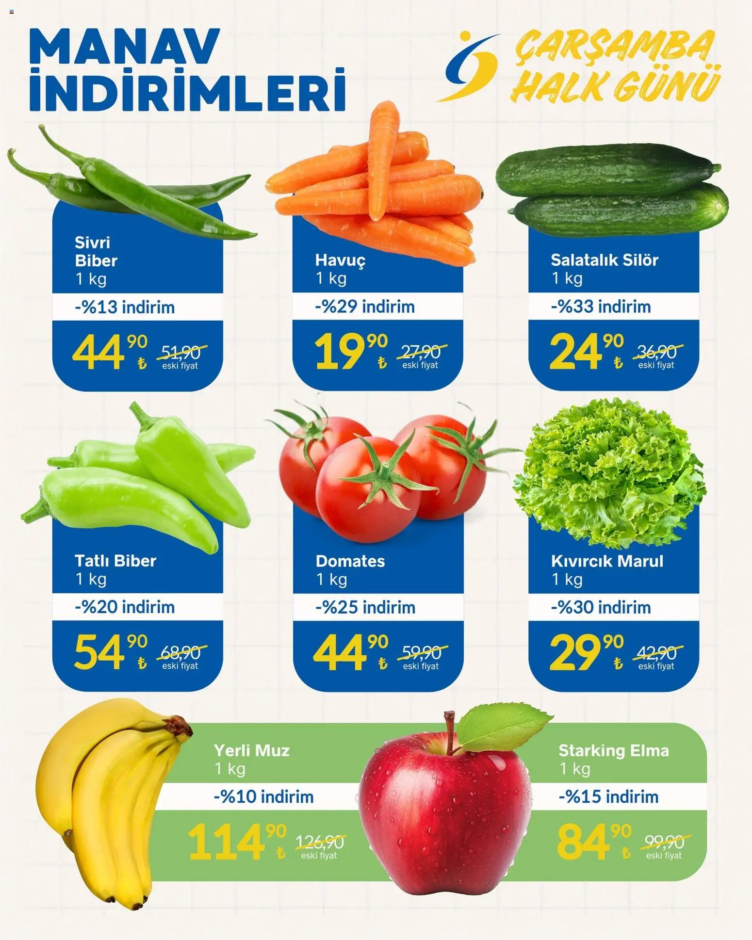 Gürmar Manav İndirimleri 29.10.2025 - Broşürünün önizlemesi - Elma, Domates, Muz, Marul, Havuç, Salatalık, Biber
