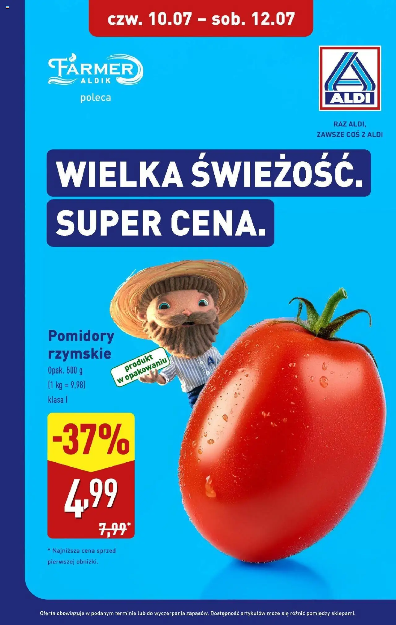 Aldi Promocja pomidory od 10.07.2025 - Nowa Gazetka - Numer strony 1 - Pomidory