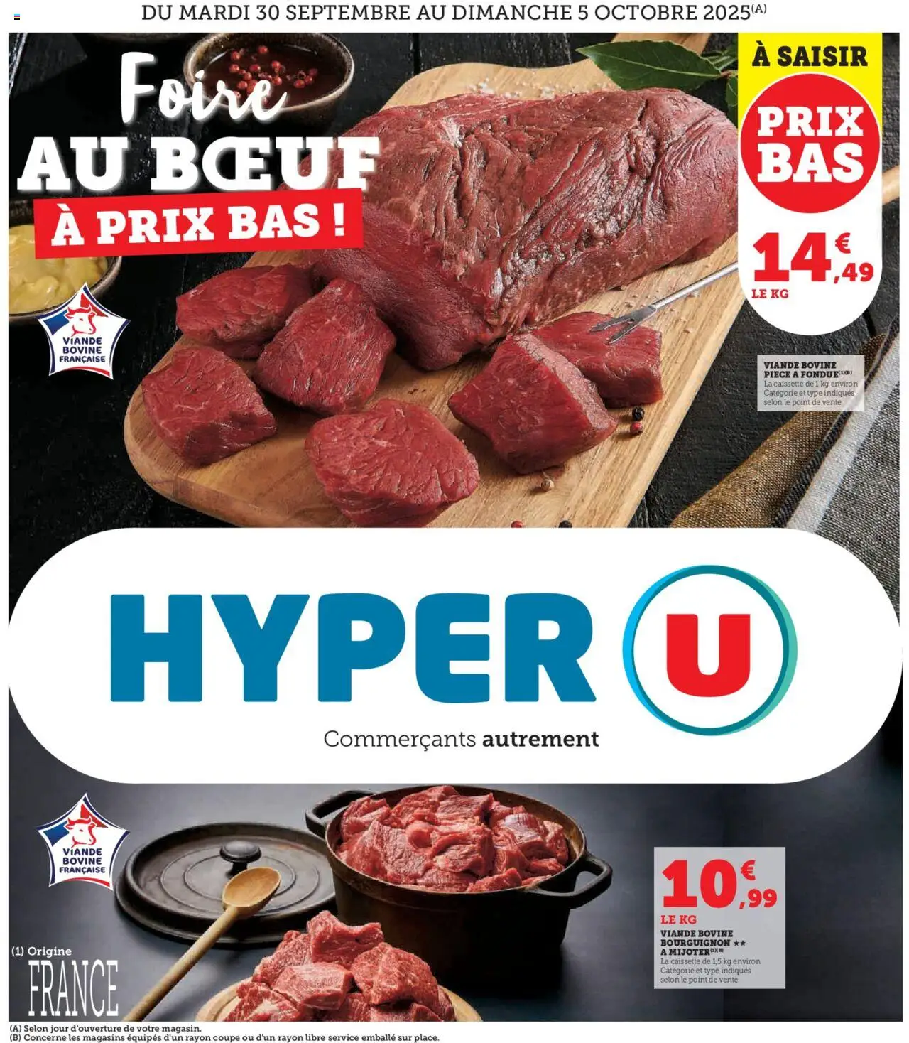 Catalogue Foire au boeuf à prix bas de la boutique Hyper U valable du 30/09/2025 - Page numéro 1