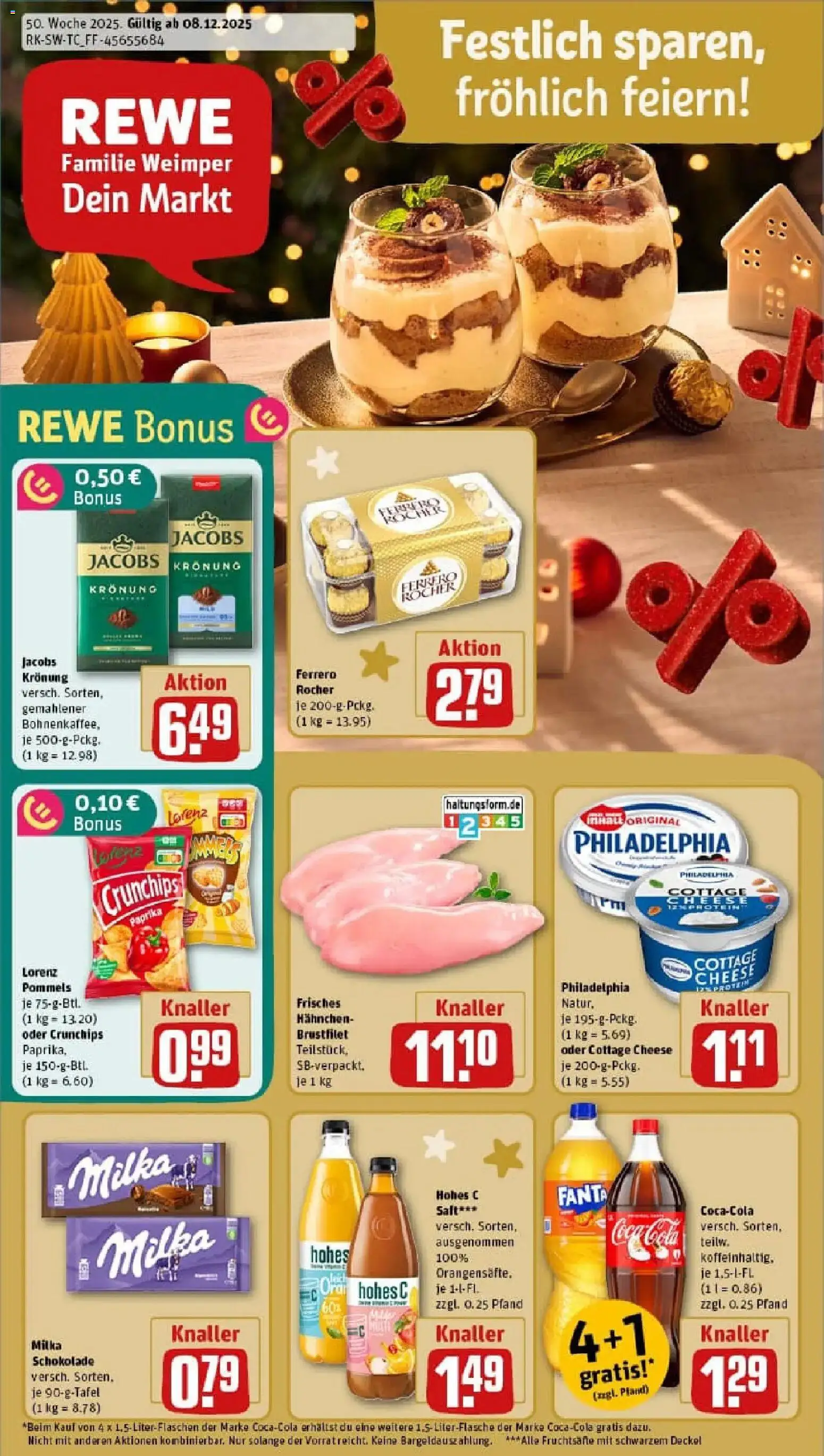 Vorschau von dem Prospekt des Geschäftes Rewe, gültig ab dem 07.12.2025 - Schokolade, Philadelphia, Milka schokolade, Milka, Paprika, Ferrero rocher, Hohes c, Hahnchen