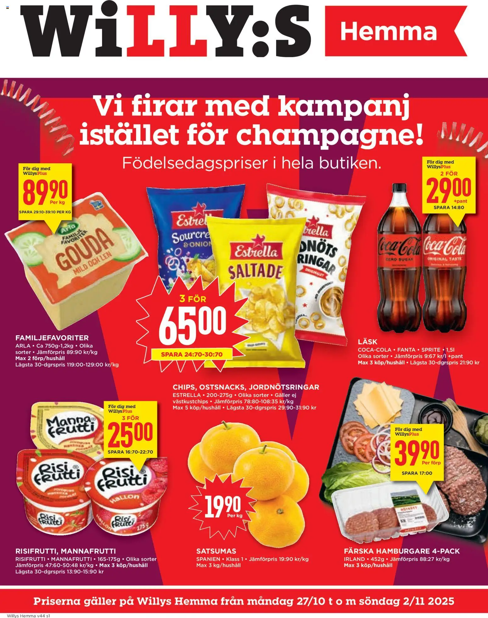 Aktuella reklamblad Willys Hemma är giltig 27/10 2025 > Veckans Erbjudanden gäller från 27/10/2025 till 02/11/2025 sidnummer 1