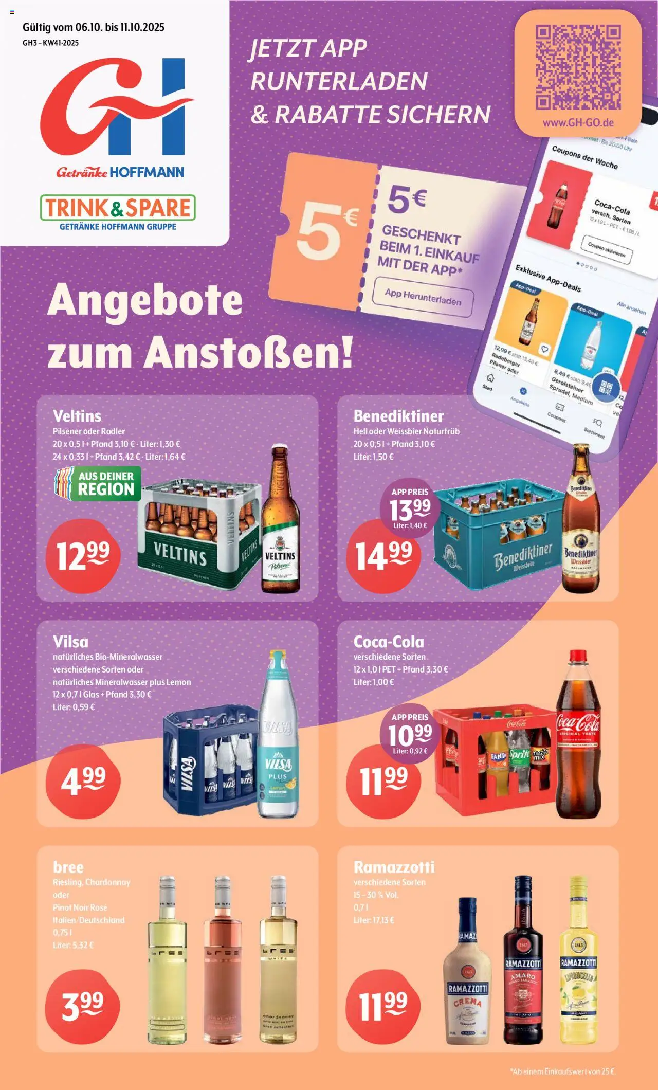 Trink und Spare Prospekt (vom 06.10.2025 - 11.10.2025) - Mineralwasser, Gerolsteiner, Ramazzotti, Sprite, Radler, Weißbier, Radeberger pilsner, Bree