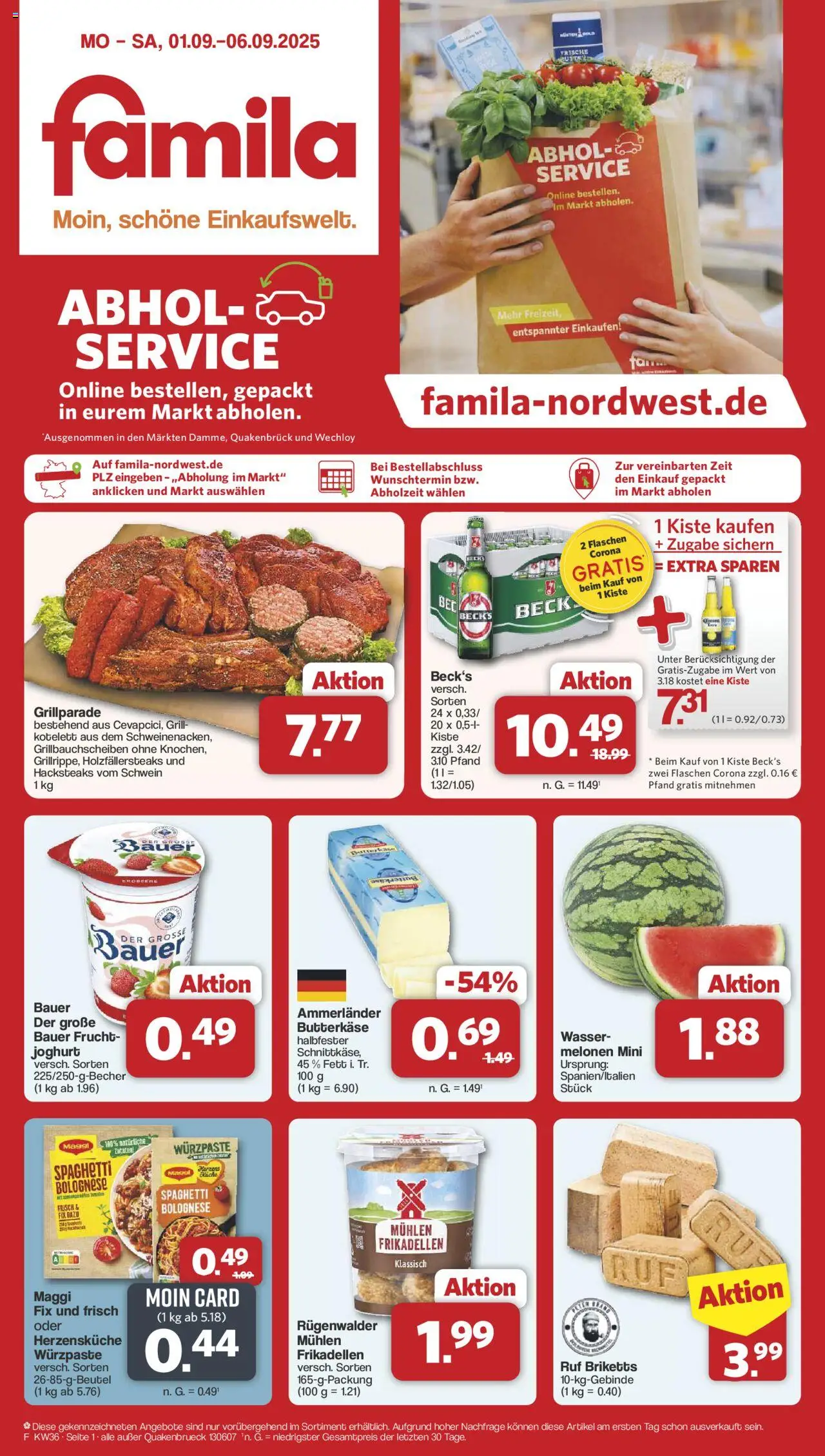 Famila Nordwest Prospekt (vom 01.09.2025 - 06.09.2025) - Wasser, Grill, Joghurt, Spaghetti, Maggi
