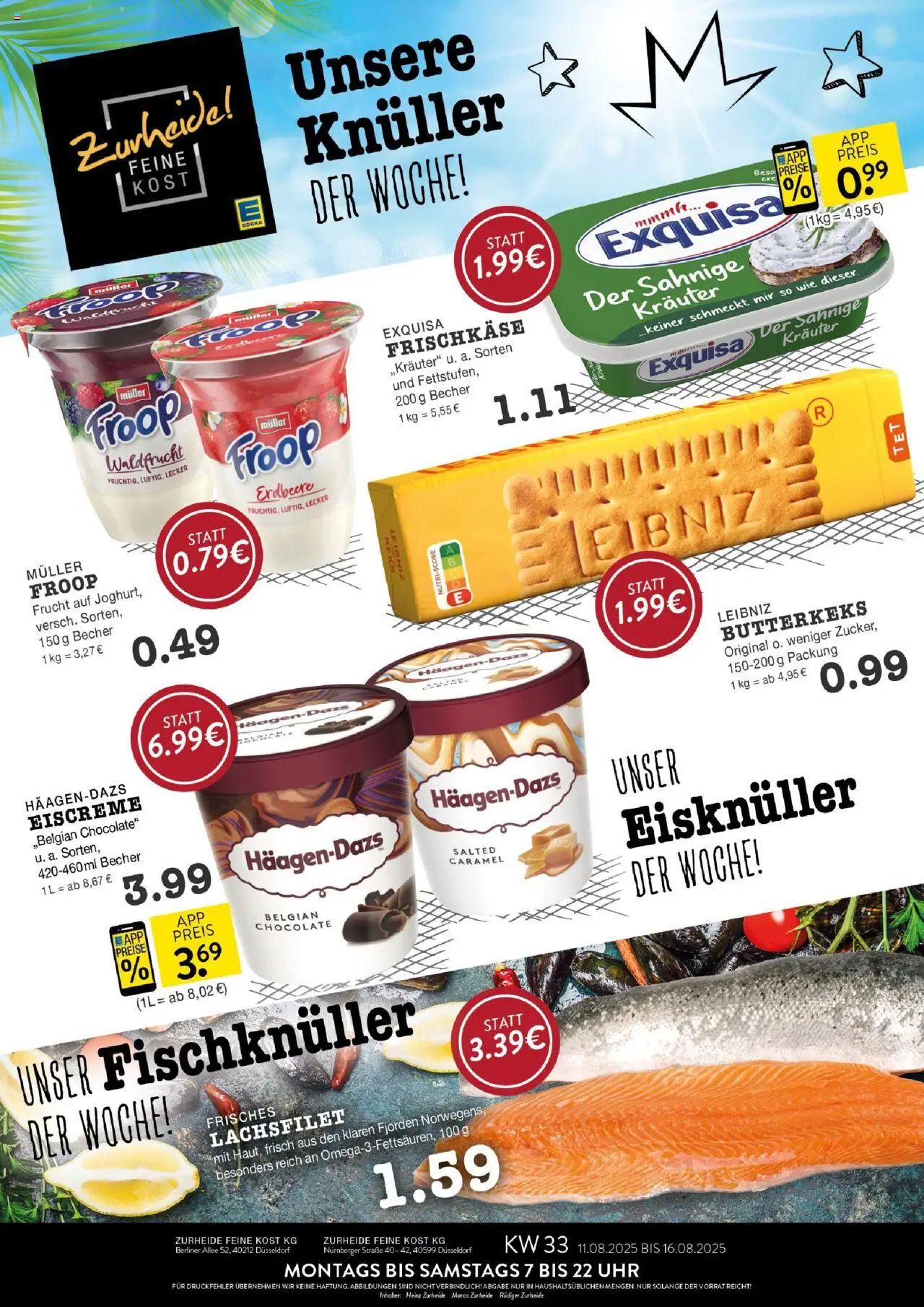 Edeka Zurheide Prospekt (vom 11.08.2025 - 16.08.2025) - Uhr, Berliner, Eiscreme, Exquisa, Froop, Frischkase