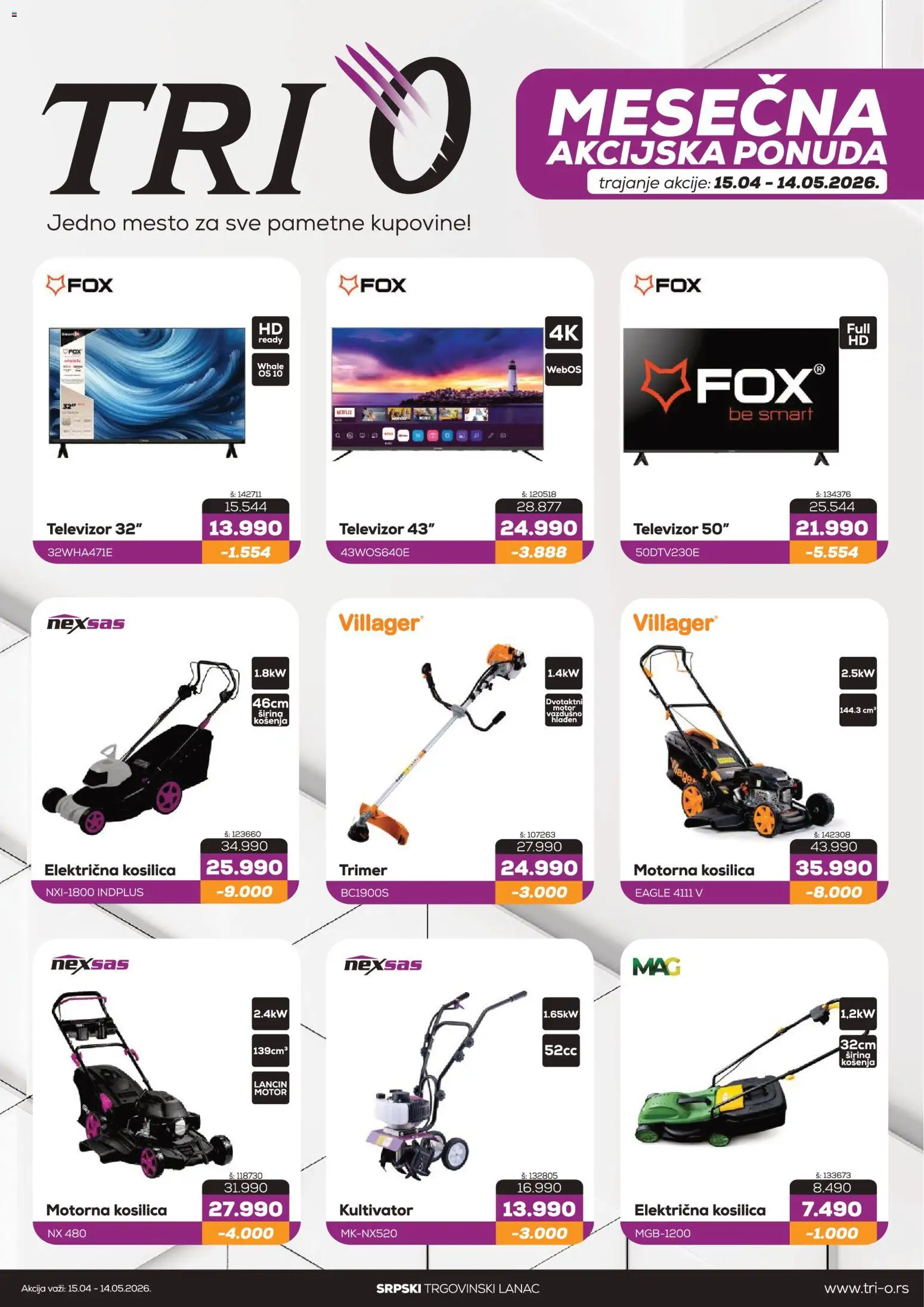 Pregled Tri O kataloga - važi od 15.04.2026