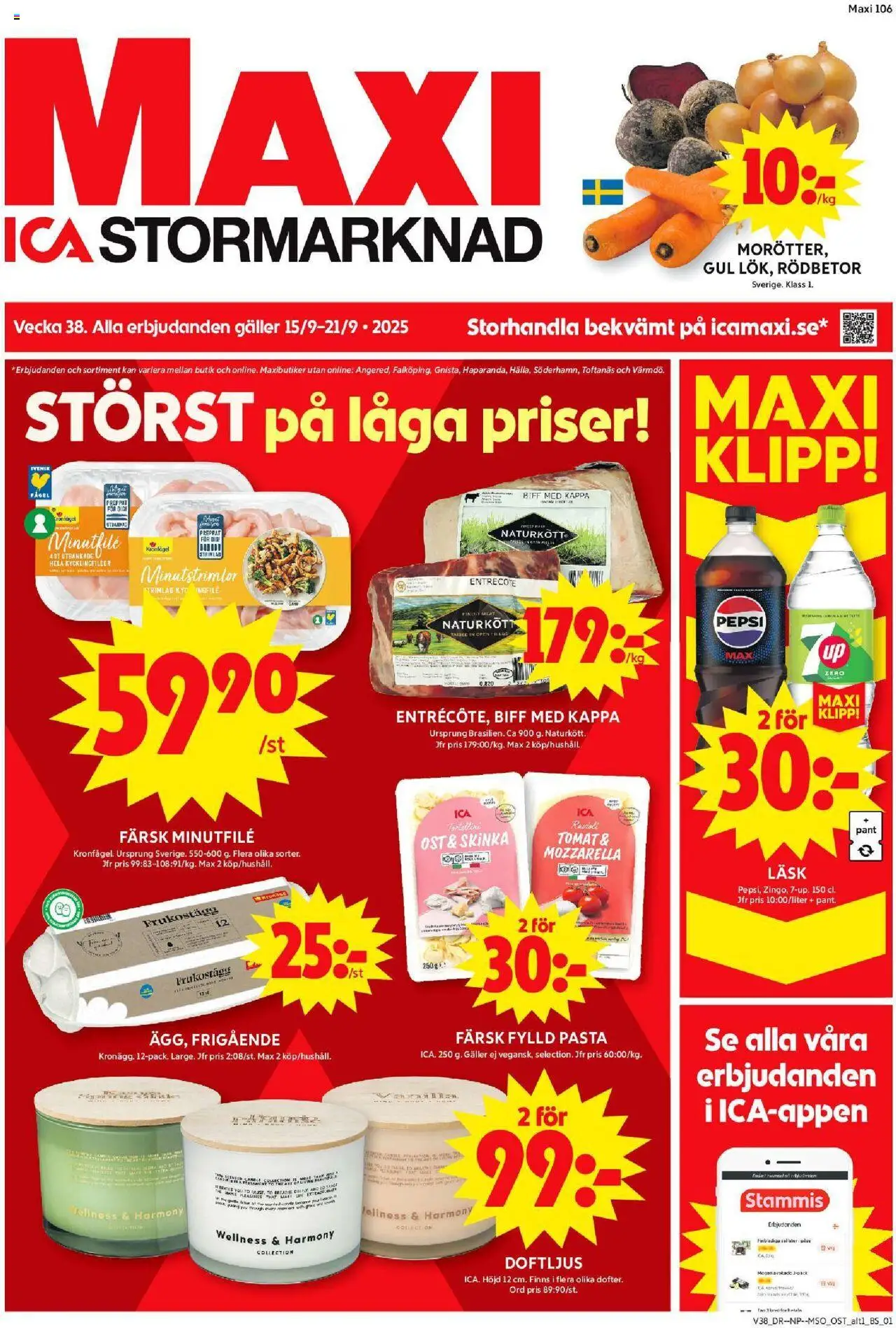 Järfälla är giltig 15/09 2025 > Veckans Erbjudanden gäller från 15/09/2025 till 21/09/2025 sidnummer 1 - Pasta, Kappa, Is, Mozzarella, Galler, Tomat, Skinka, Kycklingfiléer