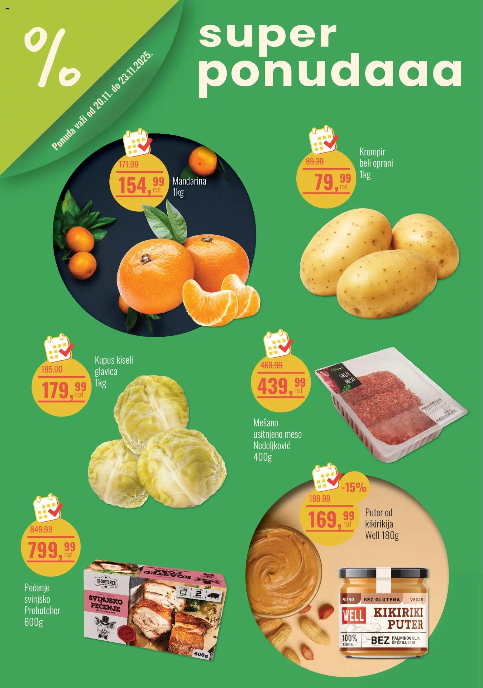 Pregled Aroma Market kataloga - važi od 20.11.2025 - Puter, Mandarina, Kikiriki, Krompir, Kupus, Meso