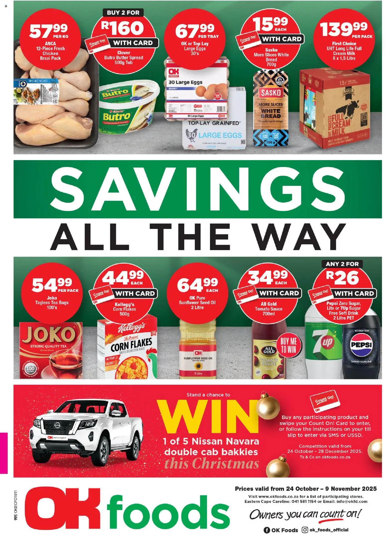 OK Foods Eastern Cape - Specials from 24/10 - 09/11/2025 > Promotions - Milk, Bread, Sugar, Corn, Cream, Tomato sauce, Tray, Flakes