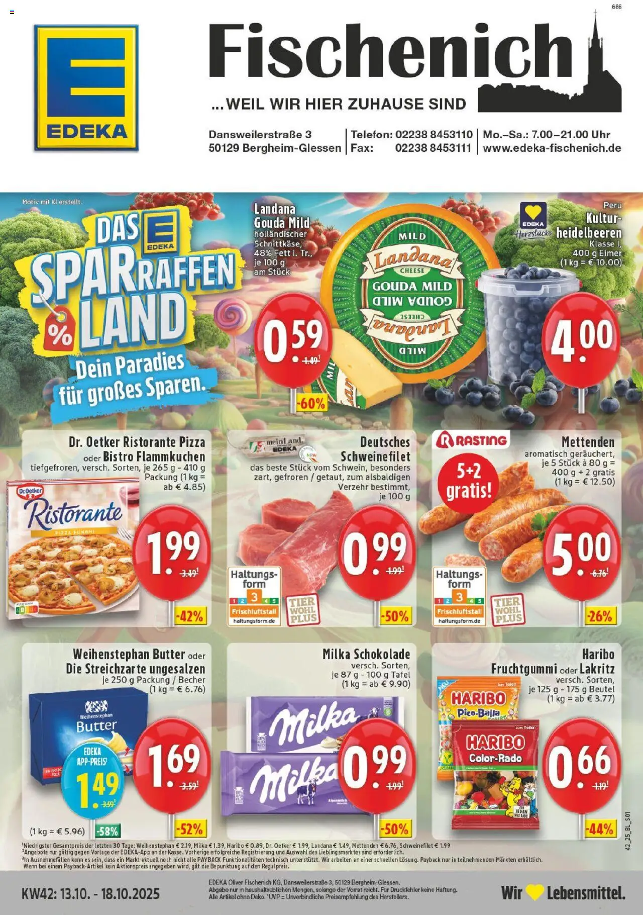 Vorschau von dem Prospekt des Geschäftes Edeka, gültig ab dem 13.10.2025 - Uhr, Telefon, Schokolade, Milka schokolade, Heidelbeeren, Schweinefilet, Ristorante, Weihenstephan butter