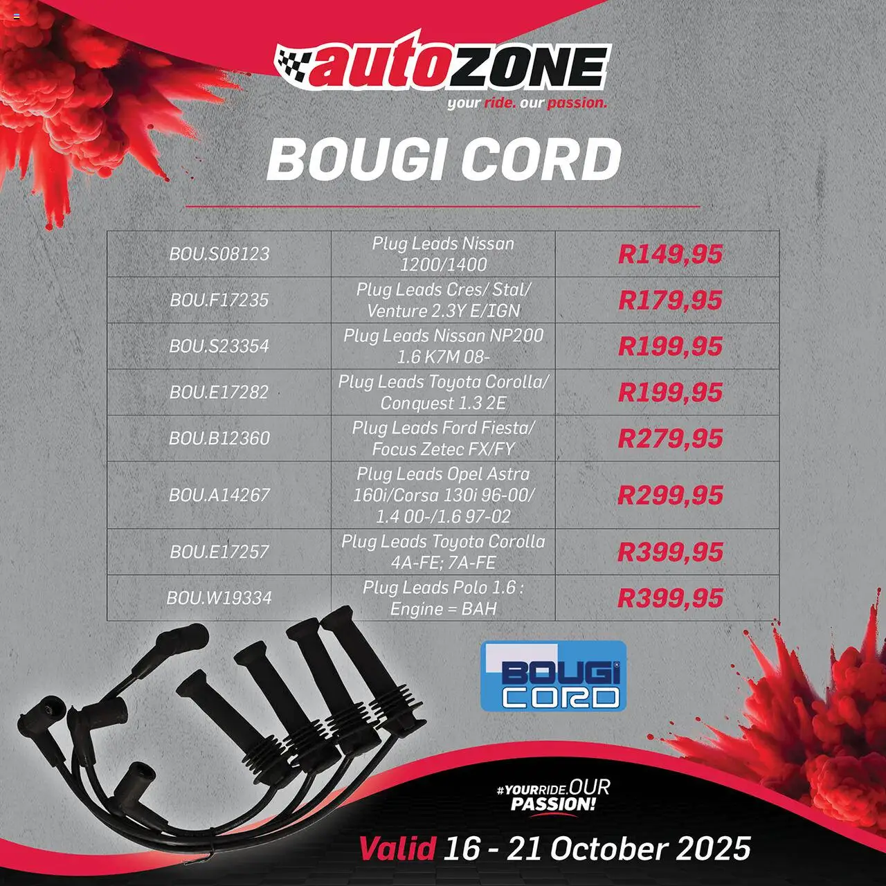 AutoZone Bougi Cord Plug Leads from 16/10 - 21/10/2025 > Promotions