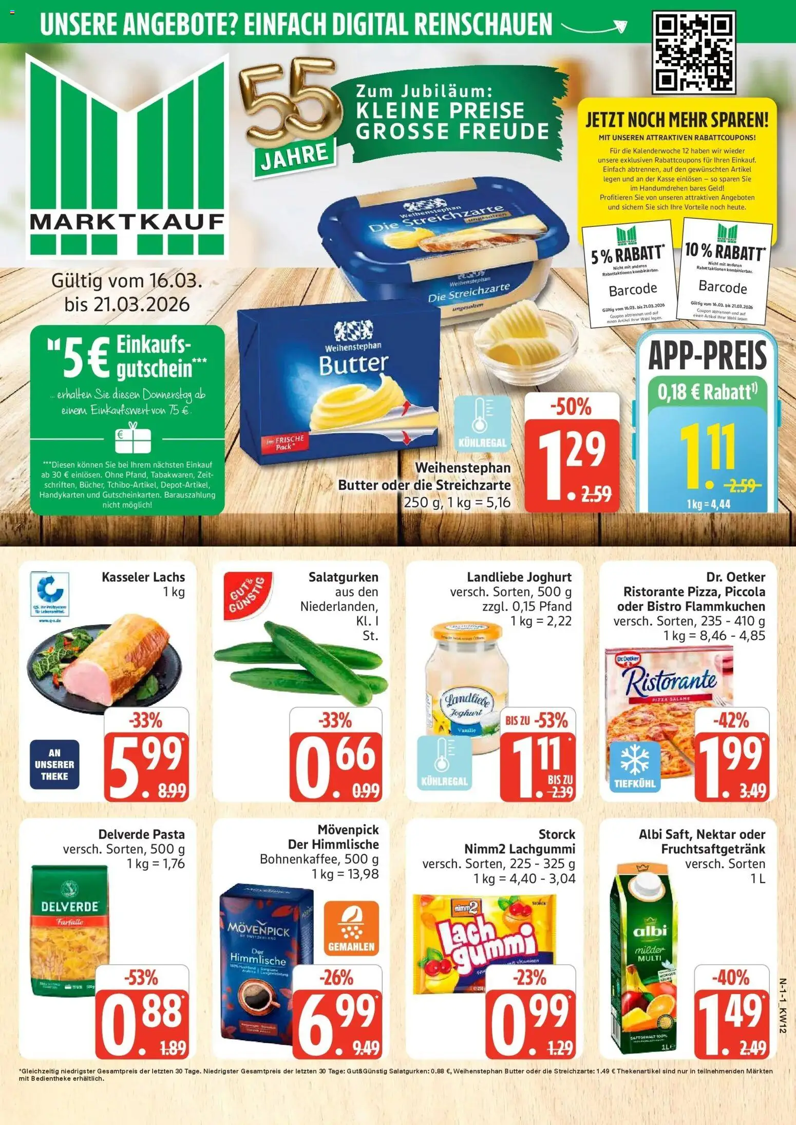 Vorschau von dem Prospekt des Geschäftes Marktkauf, gültig ab dem 16.03.2026 - Butter, Pasta, Lachs, Ristorante, Salami, Theke, Landliebe joghurt, Weihenstephan butter