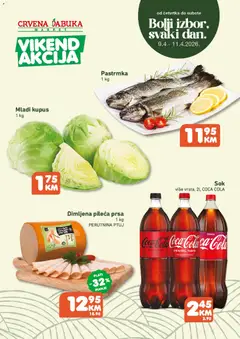 Pregled letka Crvena jabuka vikend akcija trgovine Crvena jabuka vrijedi od 09.04.2026