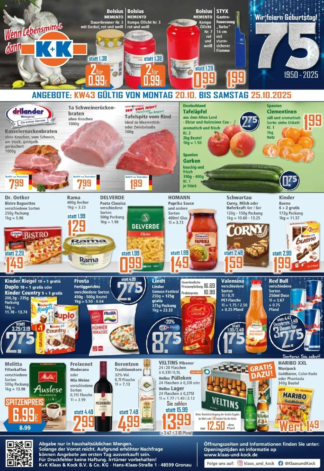 Klaas & Kock Prospekt (vom 20.10.2025 - 25.10.2025) - Lindt, Fleisch, Berentzen, Veltins, Rama, Freixenet, Lindor, Kinder riegel