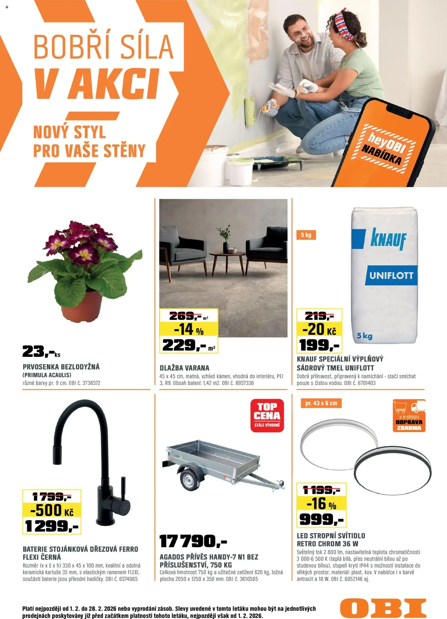 Náhled nabídky: OBI Leták platný od 01.02.2026 - Barvy, Dlažba, Baterie, LED, Stropní svítidlo, LED stropní svítidlo