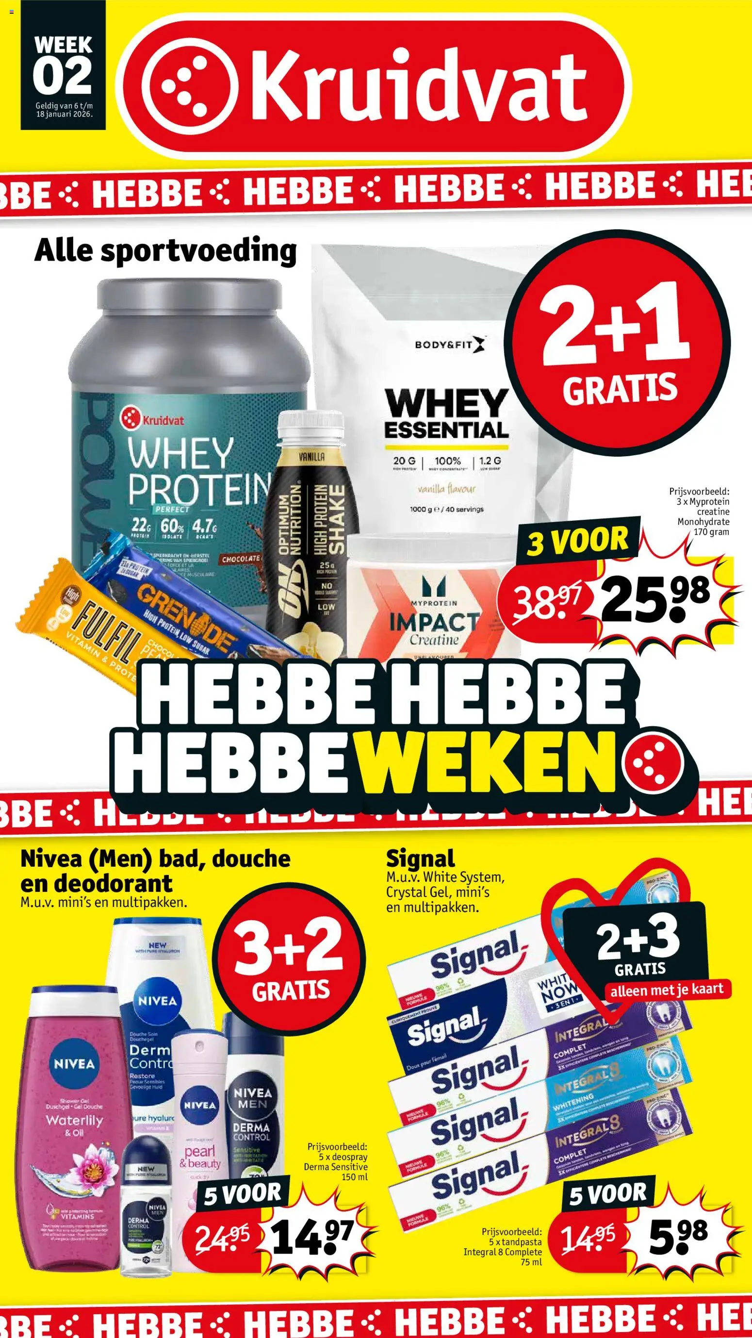 Voorbeeld van Folder week 2 van winkel Kruidvat geldig vanaf 06/01/2026 - Kaart, Douche, Deodorant, Whey, Gel, Tandpasta