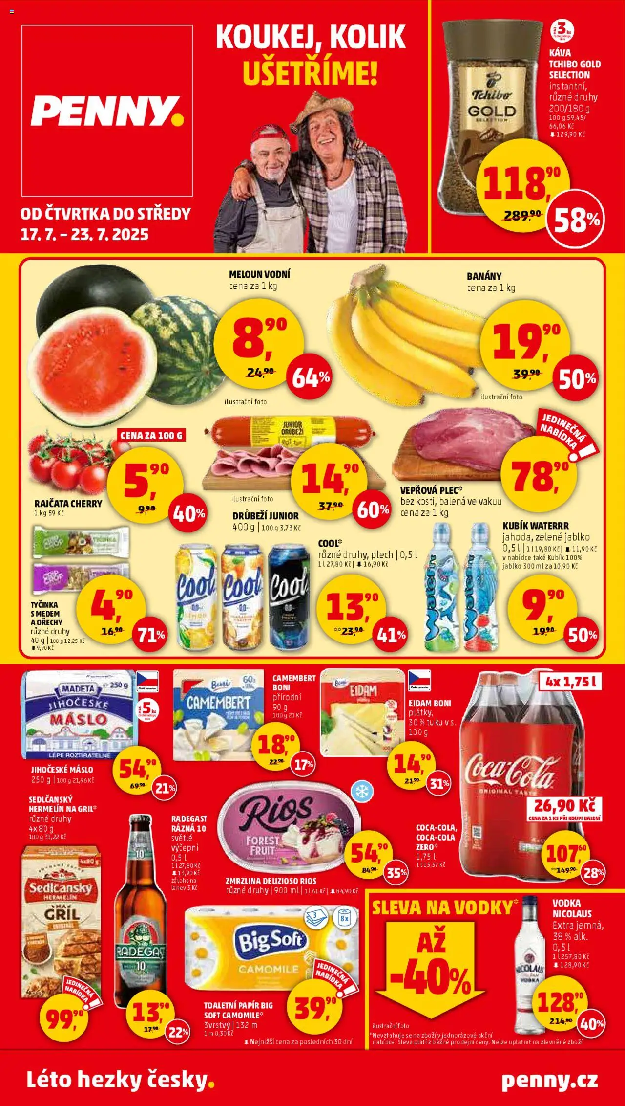  PENNY leták 17.07.2025 - Akce na příští týden - Tchibo, Ořechy, Meloun, Toaletní papír, Camembert, Rajčata, Plech, Banány