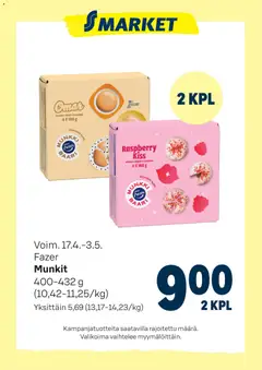 Kaupan S-market S-market tarjoukset Fazer munkit esikatselu, voimassa 17/04/2026