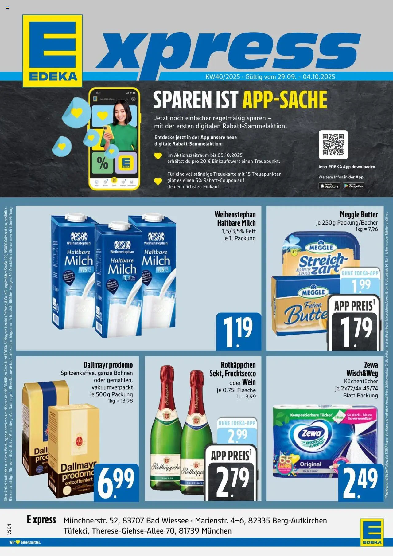 EDEKA Prospekt ab 29.09.2025 - Prospekt München Online - Bad, Wein, Milch, Dallmayr prodomo, Zewa, Haltbare milch, Meggle butter, Fruchtsecco
