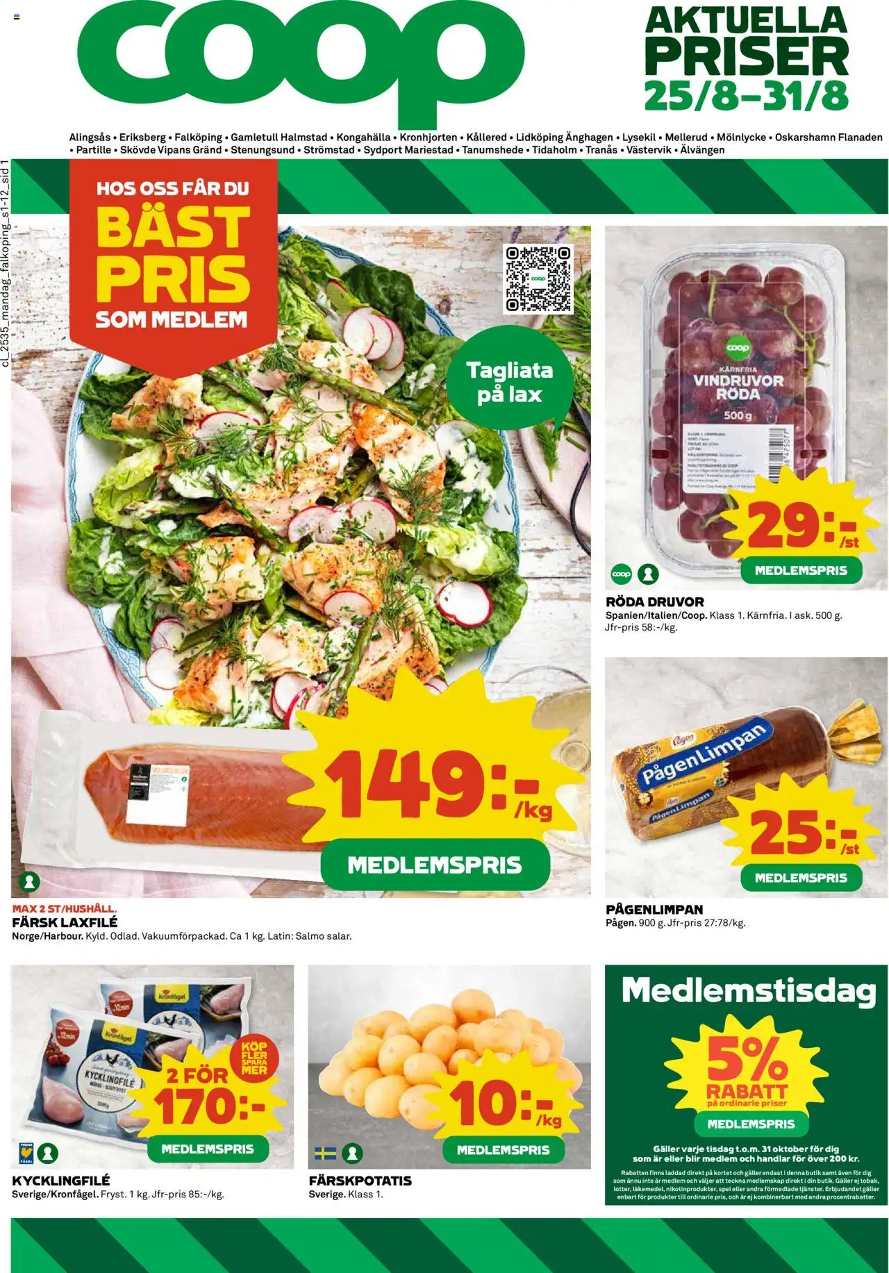 Aktuella reklamblad Coop är giltig 25/08 2025 > Veckans Erbjudanden gäller från 25/08/2025 till 31/08/2025 sidnummer 1