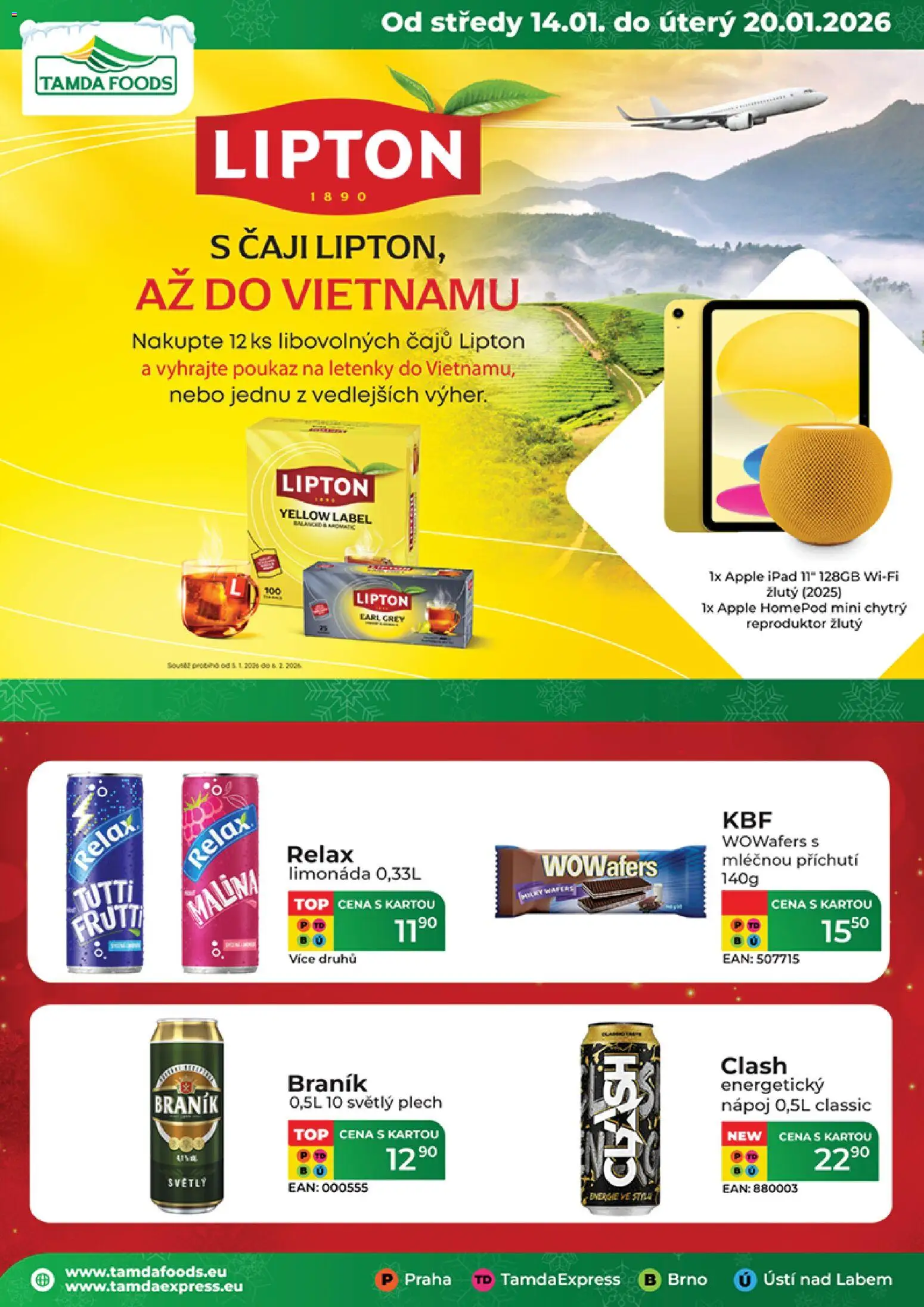 Náhled nabídky: Tamda Foods Leták platný od 14.01.2026 - Apple, Ipad, Braník, Reproduktor, Plech, Energetický nápoj, Limonáda