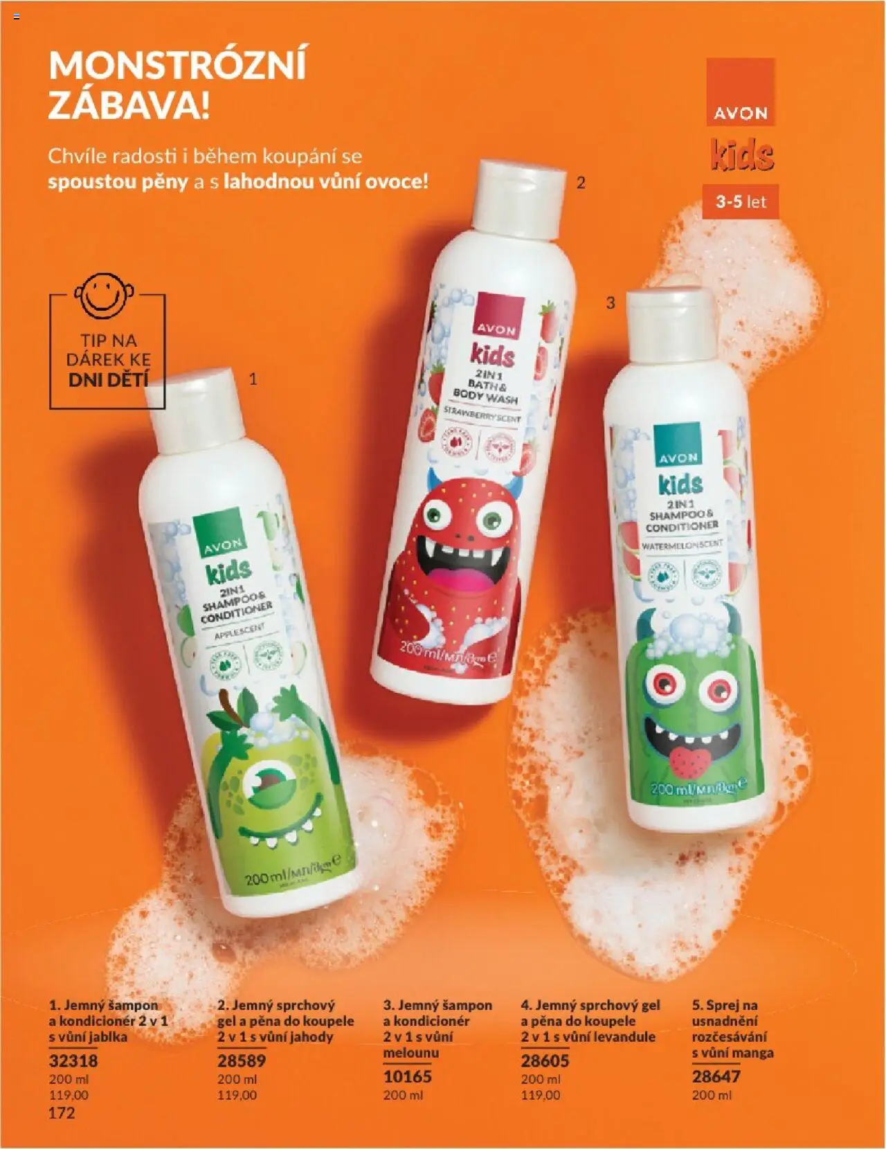 Avon Katalog 5/2025 - Akční leták Srpen - strana 172 - Body, Jahody, Sprchový gel, Šampon, Pěna, Kondicionér, Jablka, Pěna do koupele