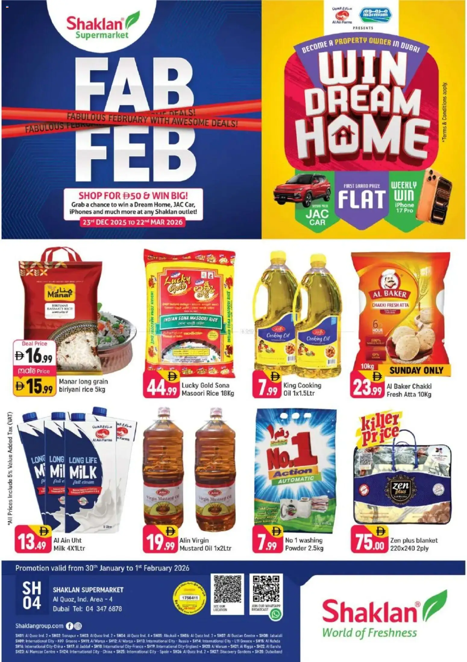 Preview of the catalogue Weekend Deals - Al Quoz Industrial Area 4 of store Shaklan valid from 30 Jan, 2026 - Milk, Oil, Blanket, Rice, Mustard, Powder