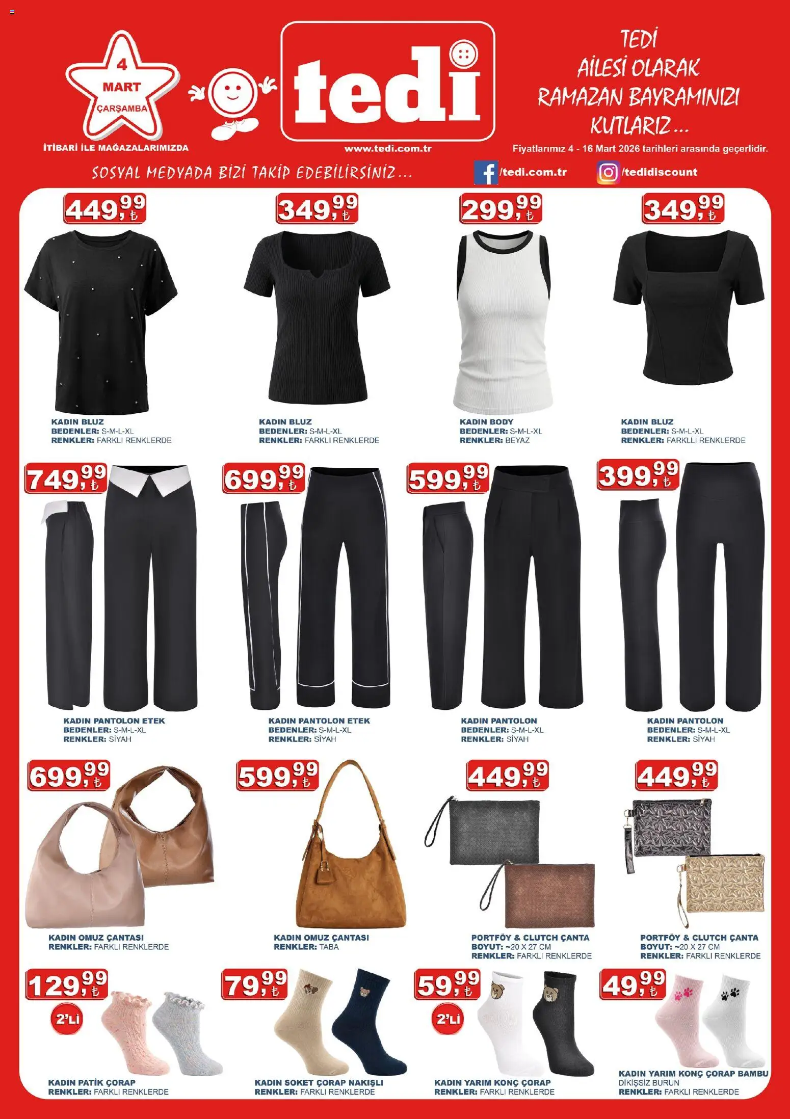 Tedi Tedi - Katalog 04.03.2026 - Broşürünün önizlemesi - Çanta, Pantolon, Etek, Bluz, Çorap