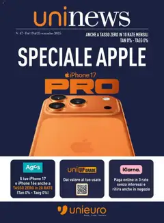 Anteprima dell'opuscolo Volantino Apple dal negozio Unieuro valido da 19/09/2025
