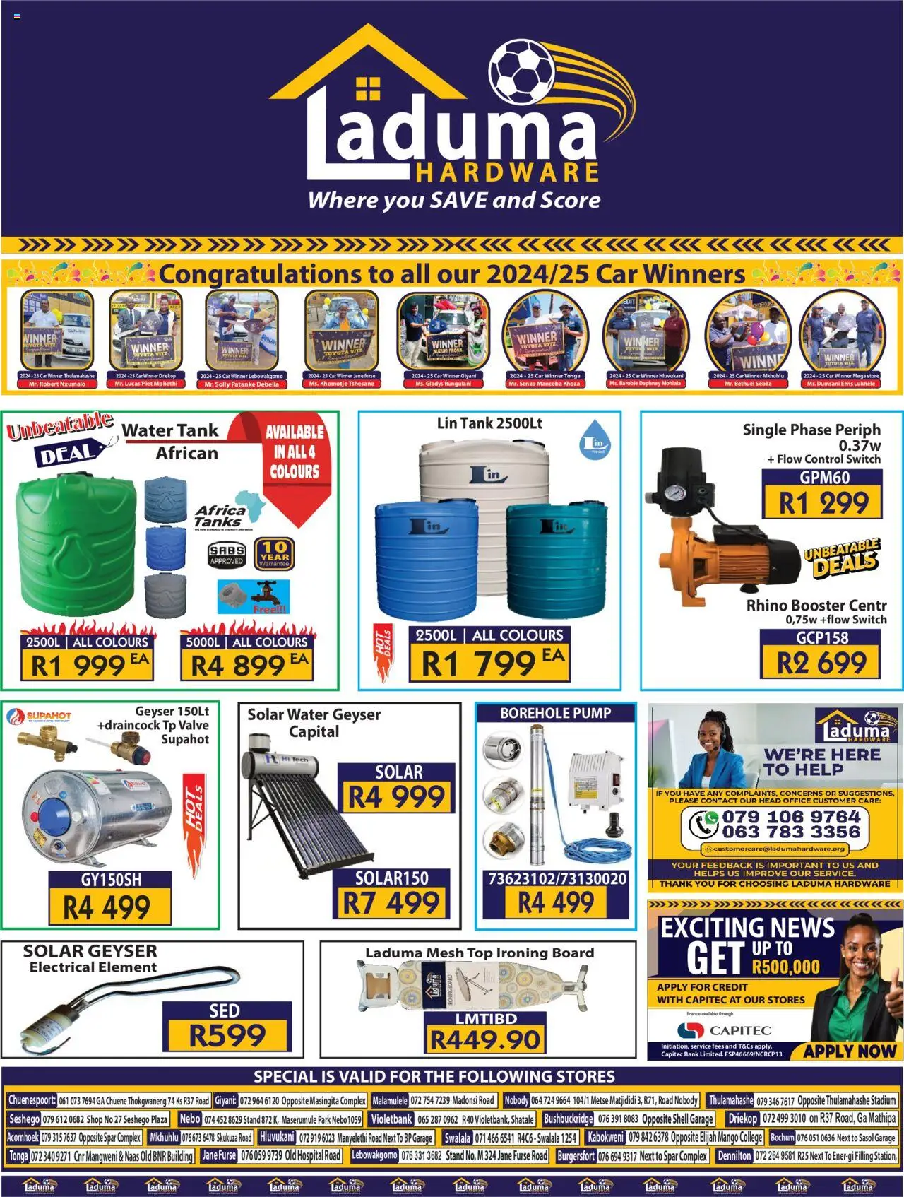 Preview of Laduma Hardware flyer valid from 20/10/2025 - Water, Mango, Geyser, Switch, Ironing board, Tank, Valve