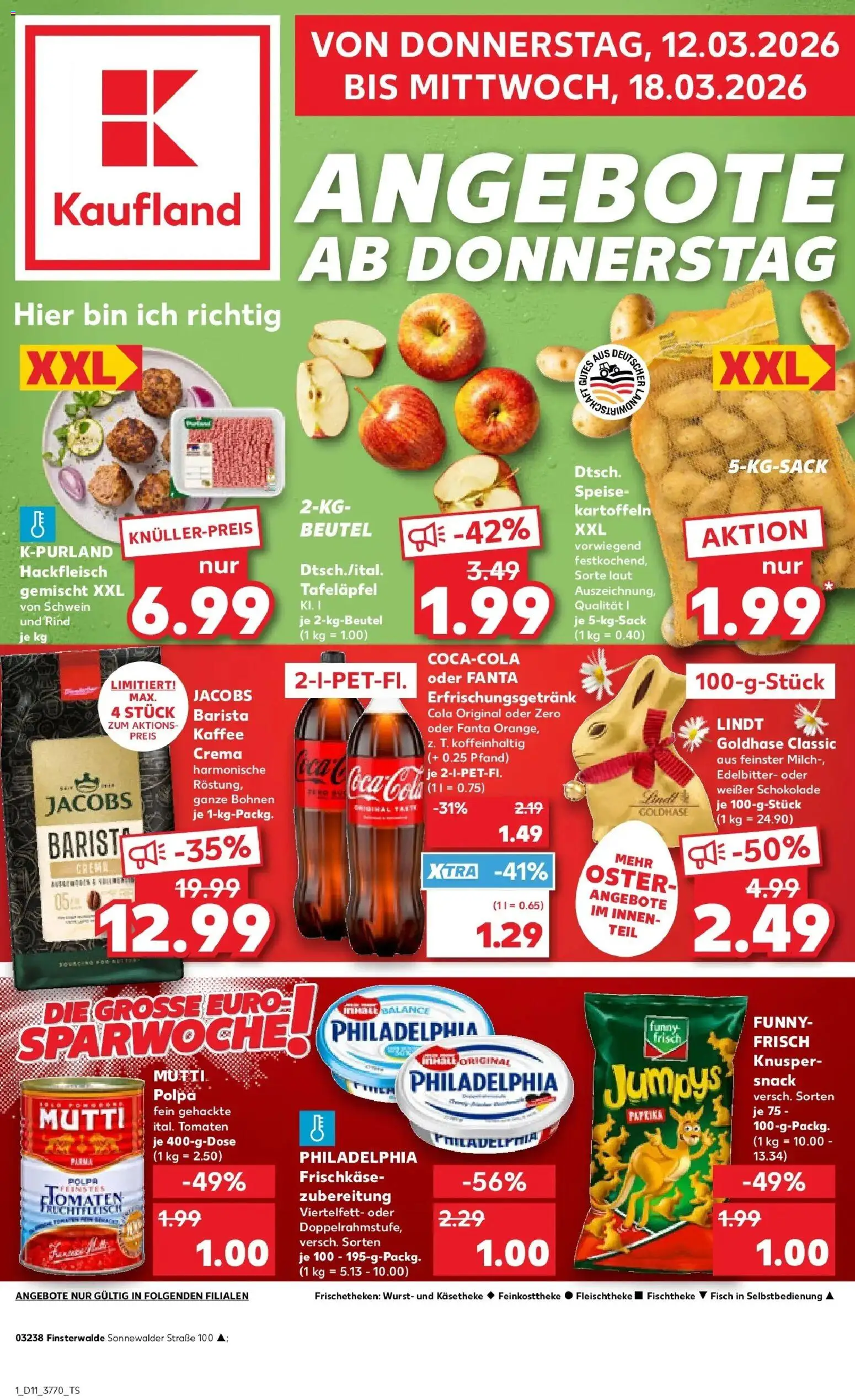 Vorschau von dem Prospekt des Geschäftes Kaufland, gültig ab dem 12.03.2026 - Kaffee, Lindt, Cola, Milch, Paprika, Fanta, Tomaten, Kartoffeln