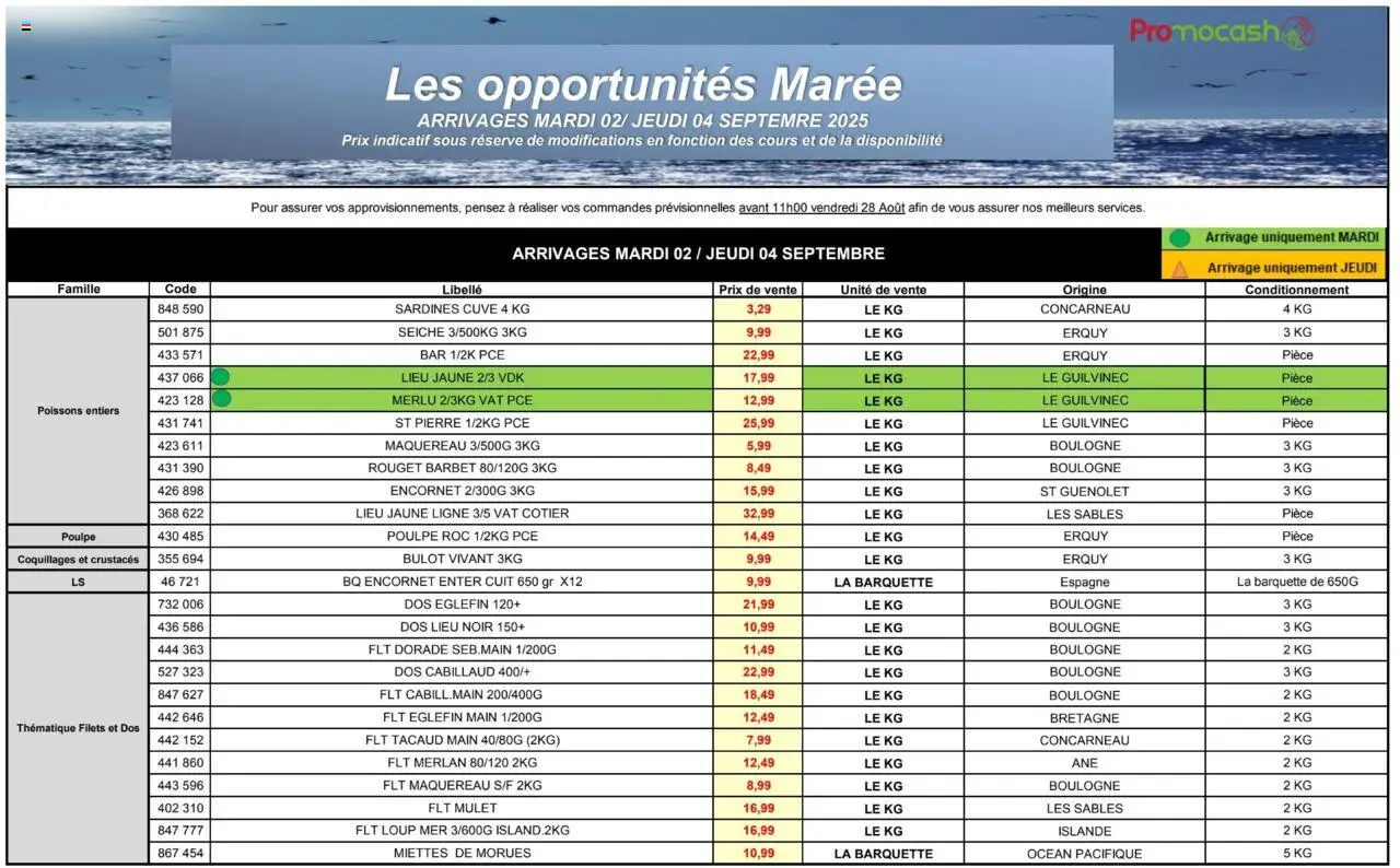 Mercuriale opportunites de la boutique Promocash valable du 02/09/2025 - Page numéro 1