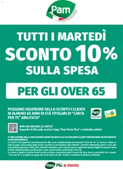 Anteprima dell'opuscolo Volantino Sconto 10% Anziani Over 65 Martedì dal negozio PAM valido da 01/01/2026
