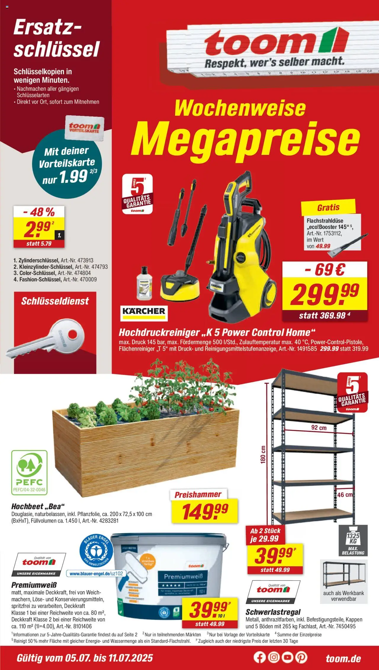 Toom Baumarkt Prospekt (vom 05.07.2025 - 11.07.2025) - Hochbeet, Schwerlastregal, Hochdruckreiniger