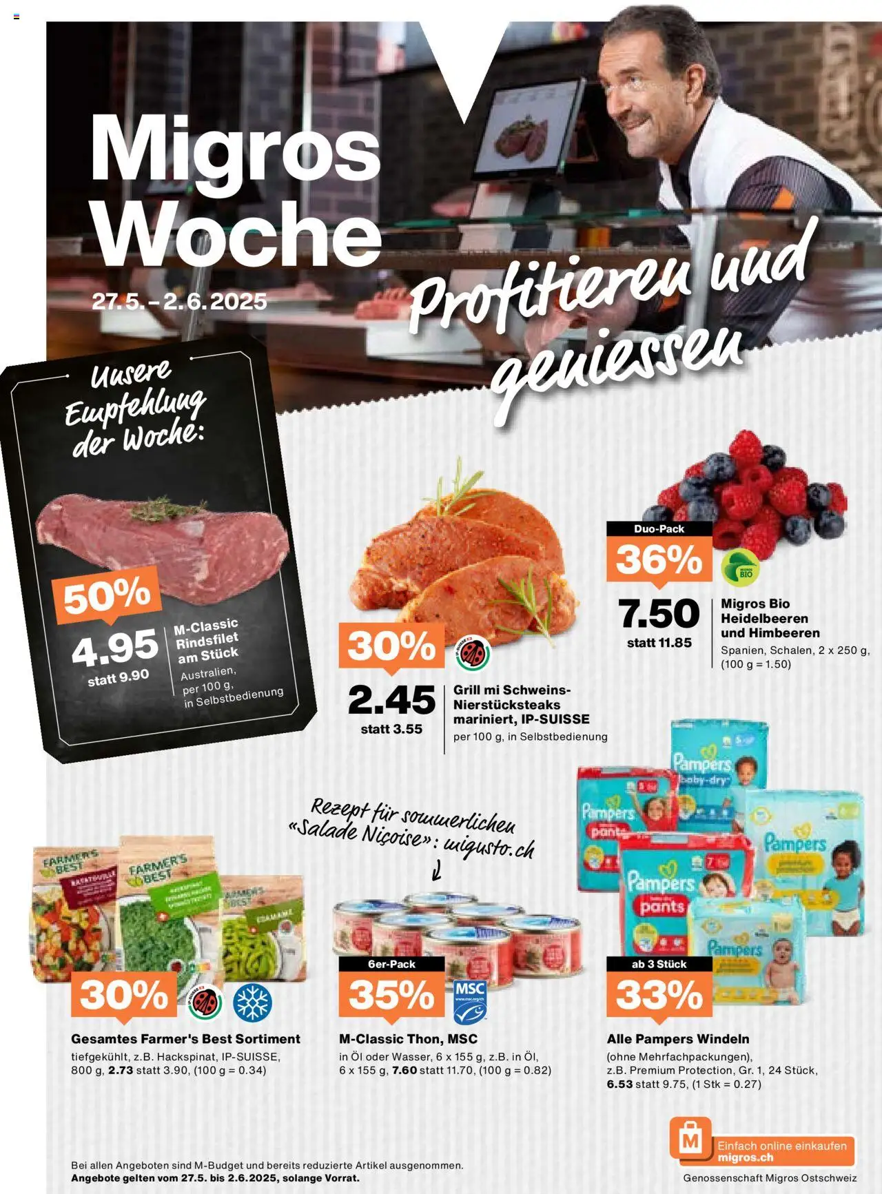 Migros Aktionen ab 27.05.2025 - Seitennummer 1 - Grill, Pampers, Öl