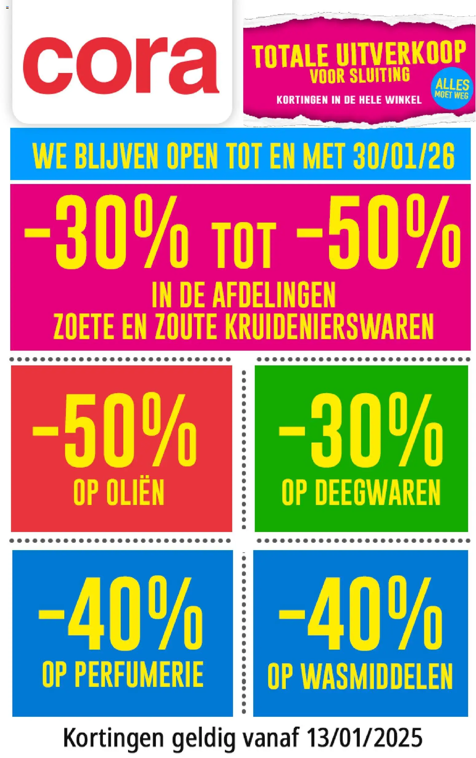 Voorbeeld van Uitverkoop kortingen van winkel Cora geldig vanaf 13/01/2026