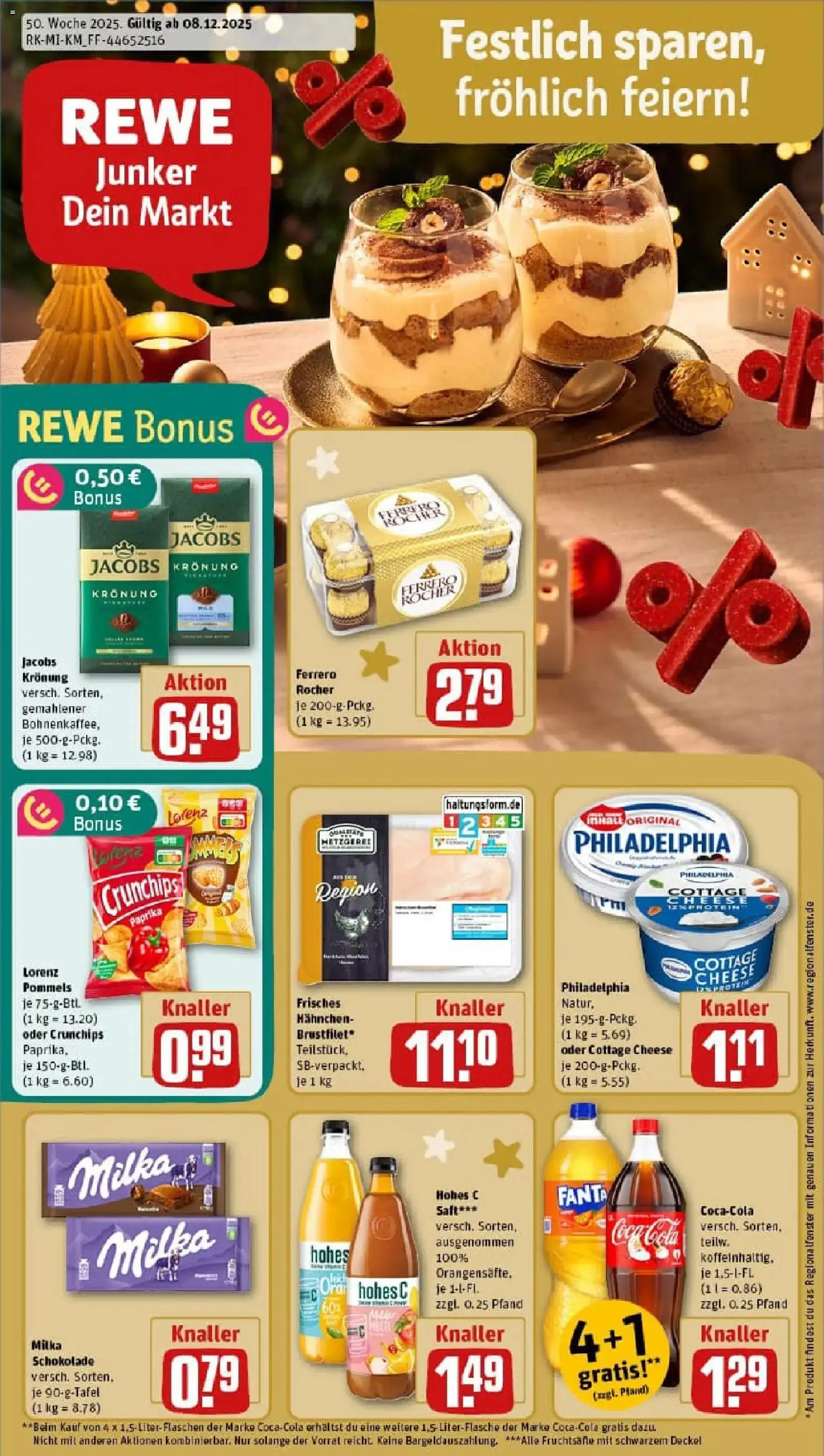 Vorschau von dem Prospekt des Geschäftes Rewe, gültig ab dem 07.12.2025 - Schokolade, Philadelphia, Milka schokolade, Milka, Paprika, Ferrero rocher, Fanta, Hahnchen