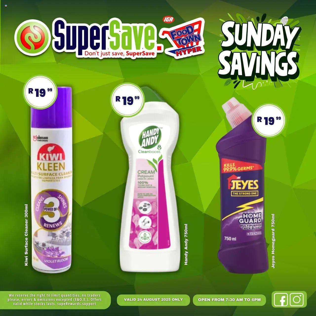 Super Save Sunday Deals from 24/08 - 24/08/2025 > Promotions - Cream, Kiwi, Surface cleaner