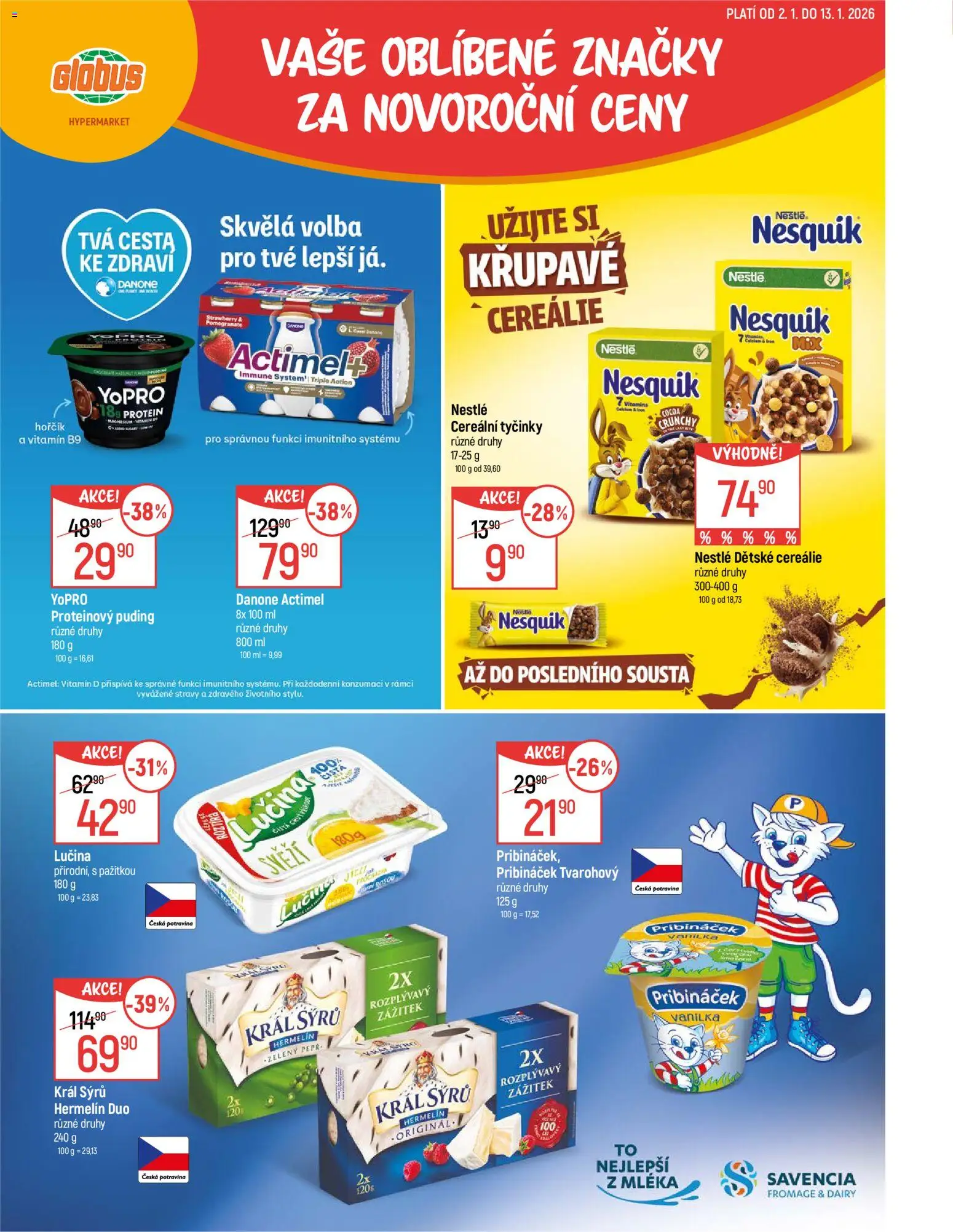 Náhled nabídky: Globus Trmice platný od 02.01.2026 - Globus, Protein, Vitamin D, Hořčík, Lučina, Pribináček, Nesquik, Tyčinky