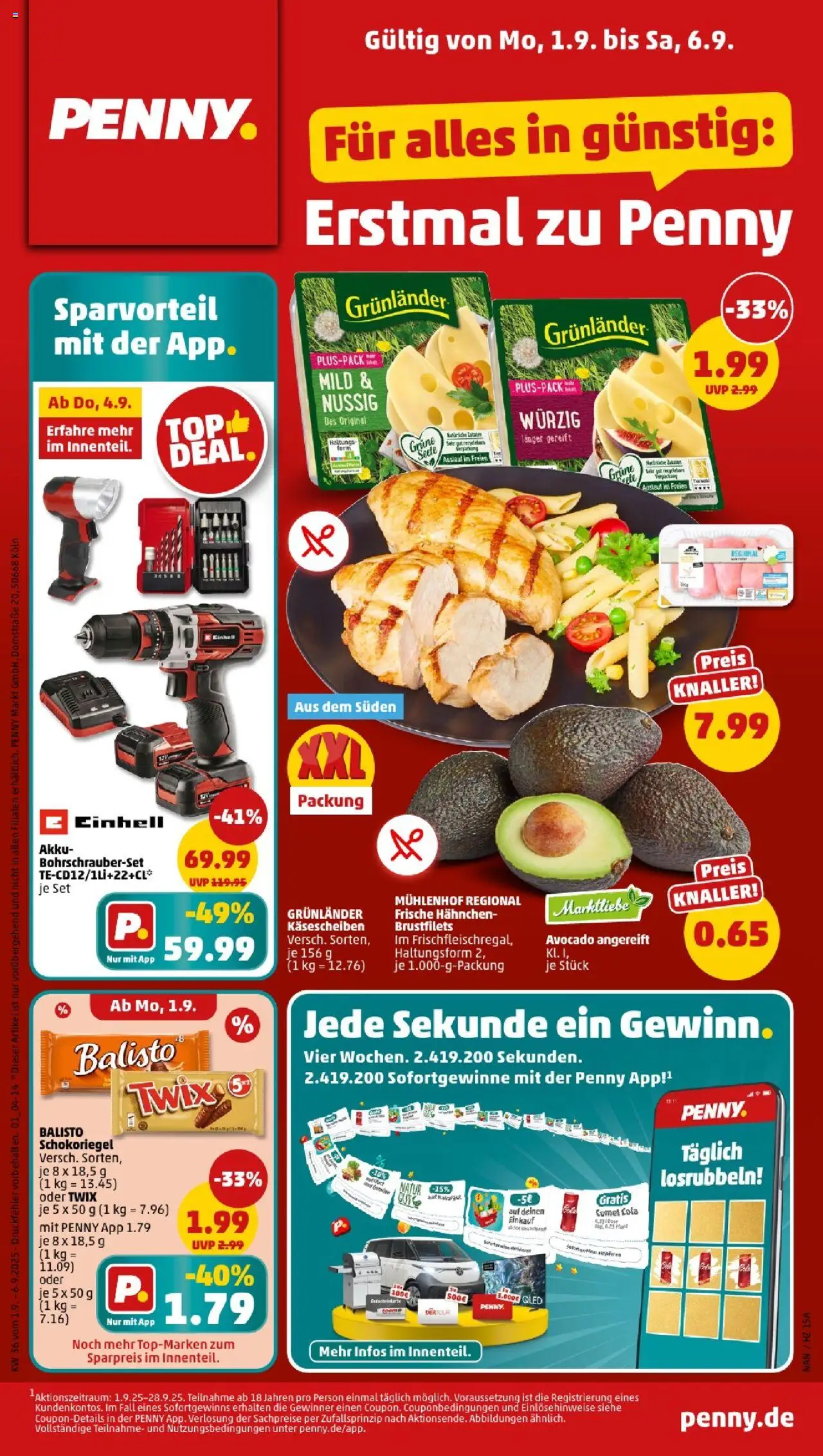 Penny Prospekt ab 01.09.2025 - Baden-Württemberg - Avocado, Top, Twix, Hahnchen, Grunlander