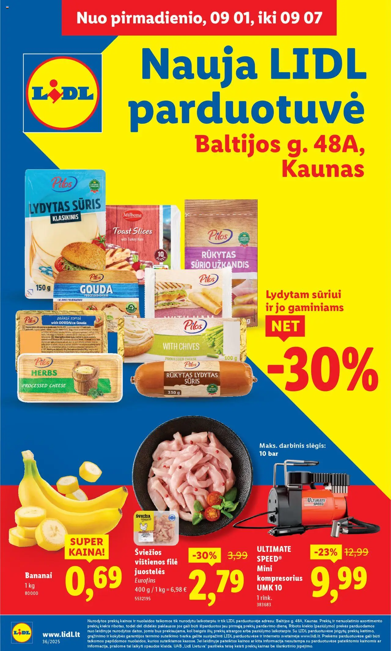 LIDL leidinys galioja nuo 2025.09.01 – puslapio numeris 1 - Sūris, Lydytas sūris, Bananai, Vištienos
