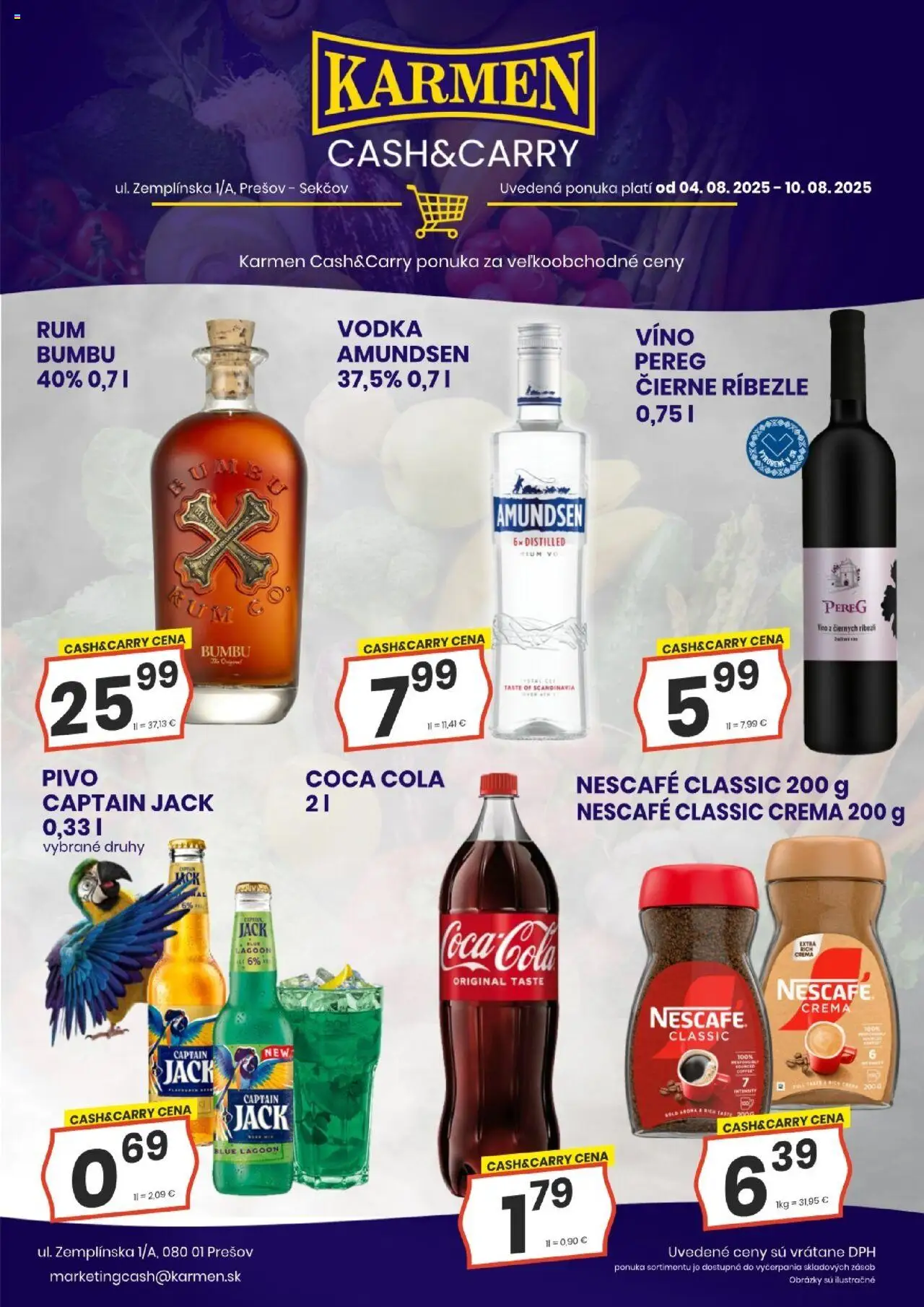 KARMEN CBA Leták (04.08. - 10.08.2025) - Akčná ponuka - Pivo, Víno, Rum, Vodka, Coca cola, Cola, Nescafé Classic, Nescafé Crema