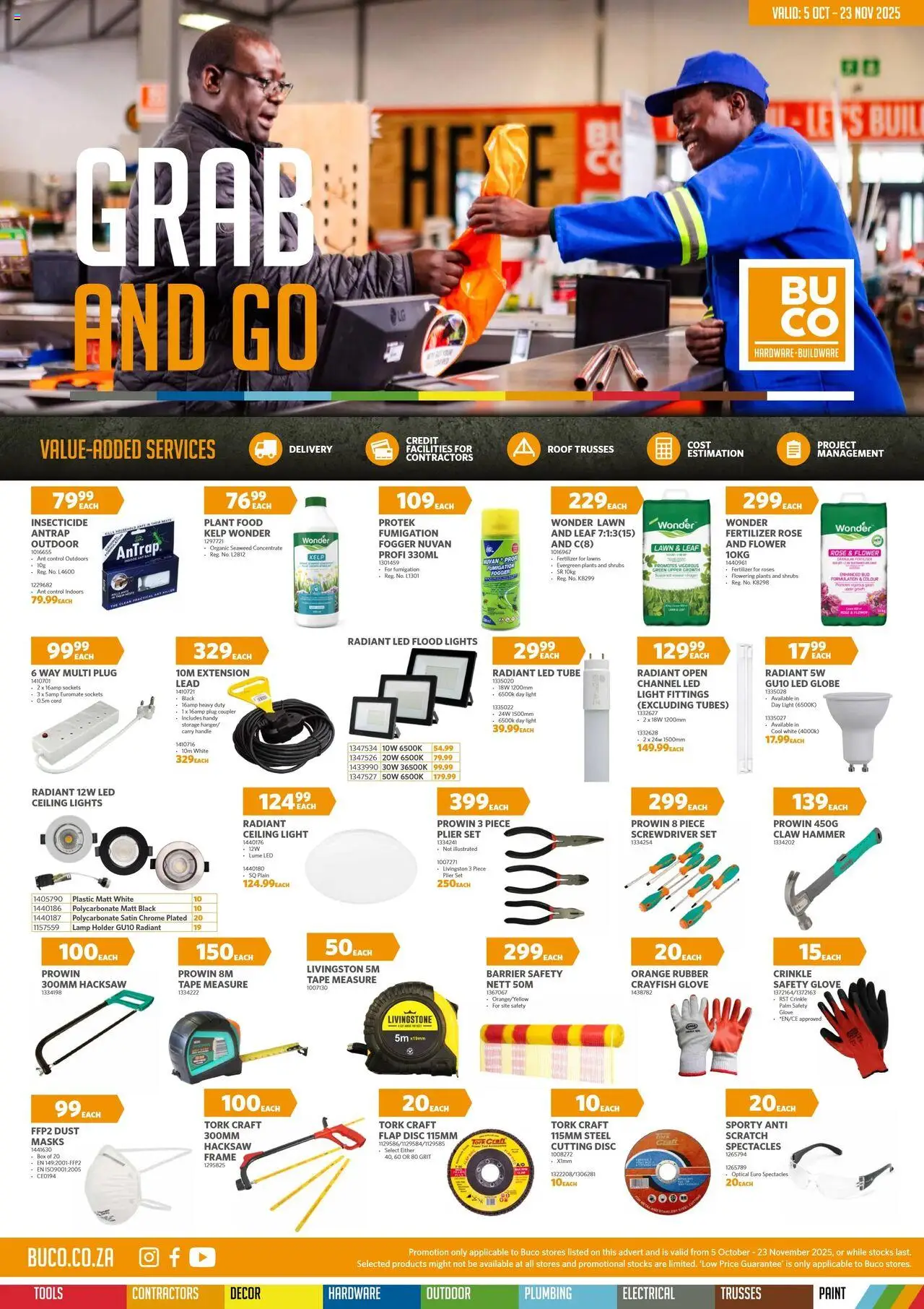 BUCO Specials from 05/10 - 23/11/2025 > Promotions - Paint, Light, Glove, Frame, Globe, Hammer, Tape measure, Hacksaw