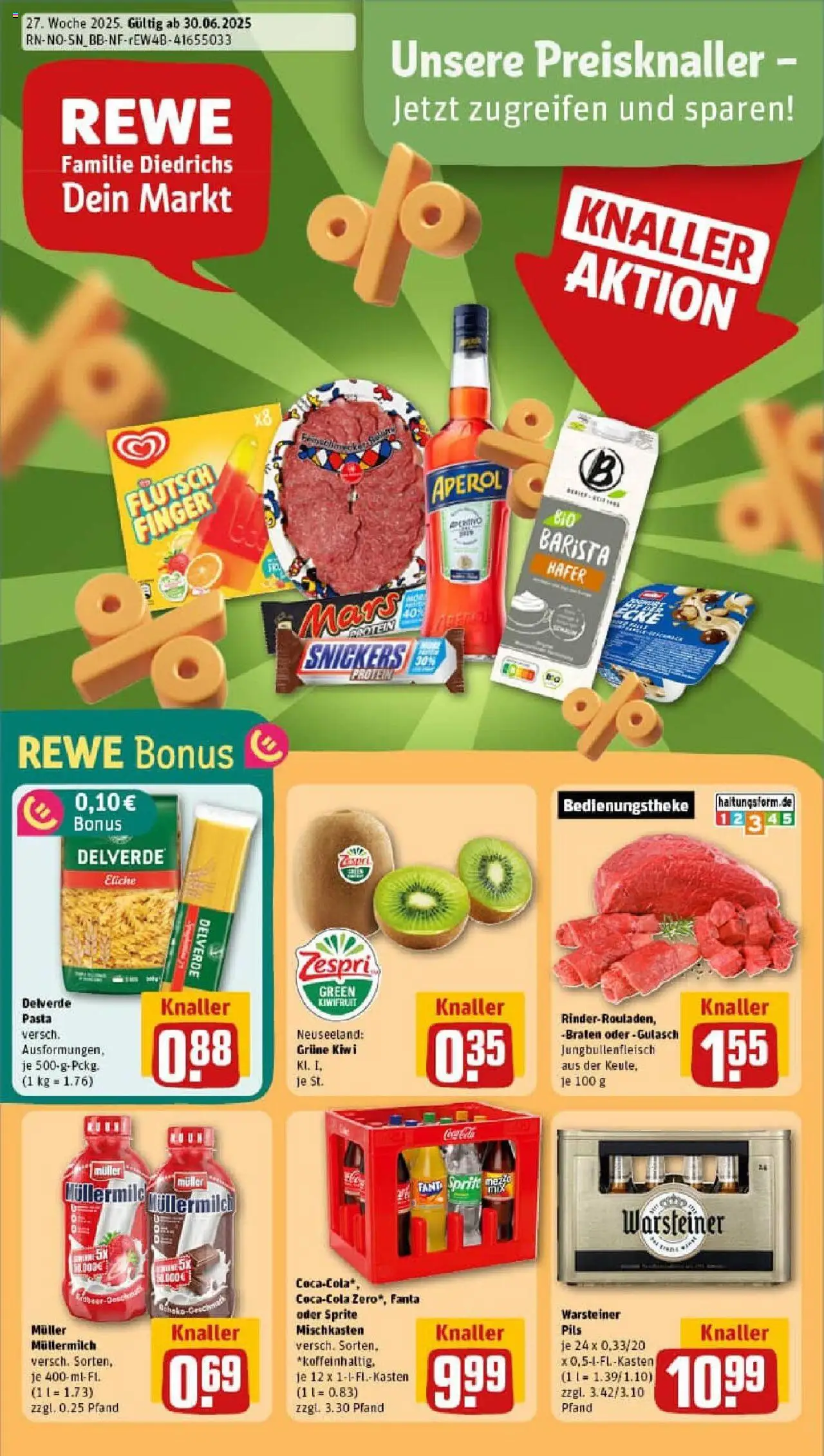 REWE Prospekt ab 29.06.2025 nächste Woche - Prospekt Neustadt Am Rübenberge - Pasta, Aperol, Kiwi, Joghurt, Mars, Warsteiner, Snickers, Müllermilch