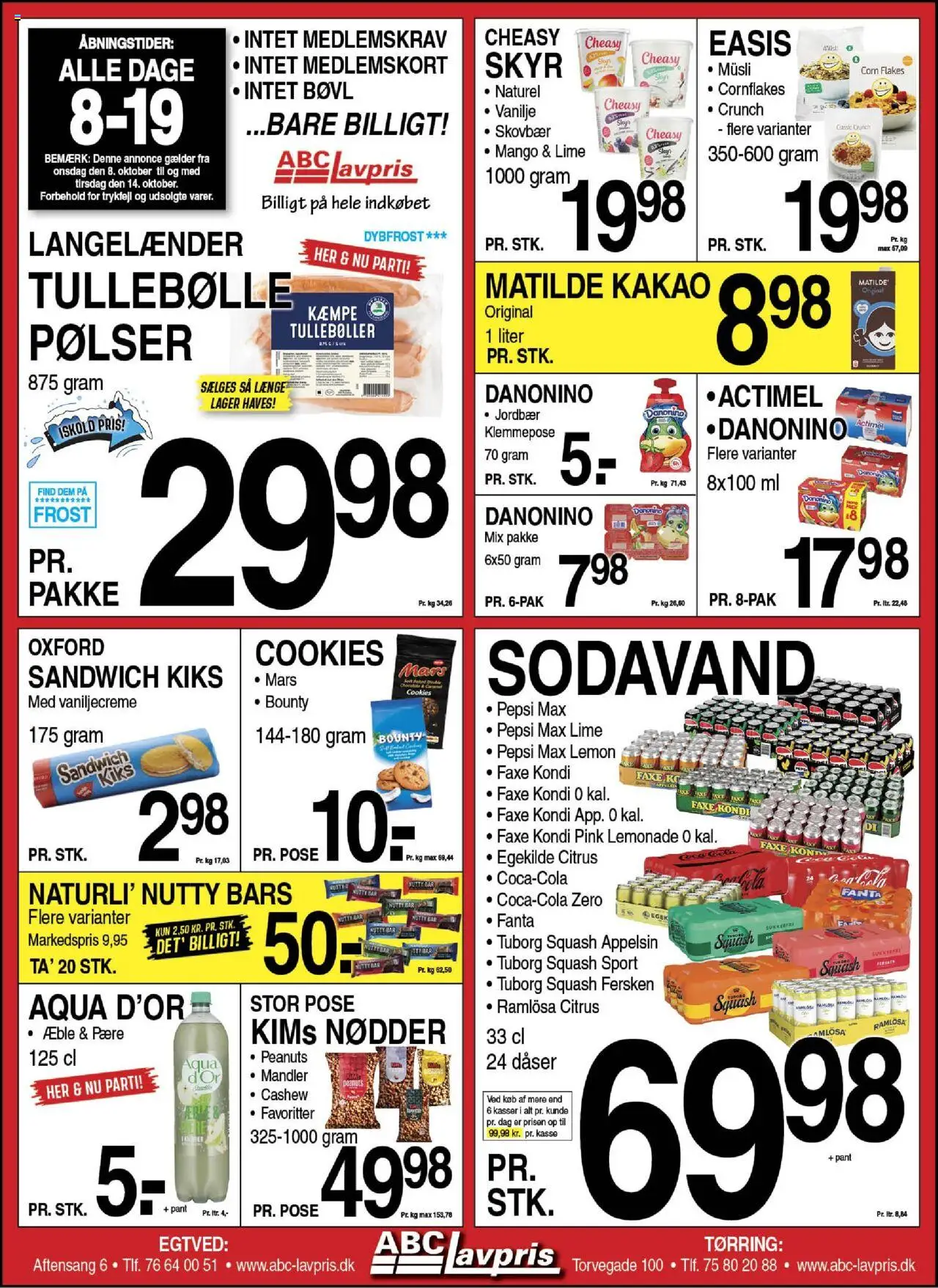 Abc Lavpris tilbudsavis gyldig fra 08/10/2025 - side 1 - Mango, Coca Cola, Pepsi Max, Pepsi, Peanuts, Kakao, Vanilje, Müsli