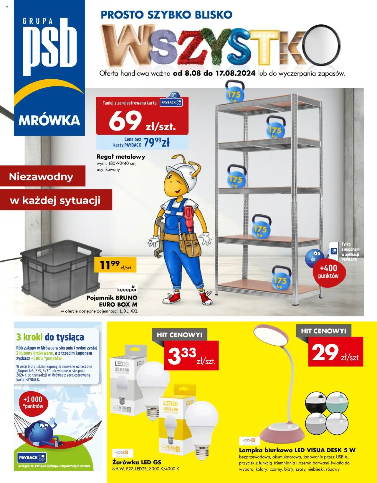 MRÓWKA Gazetka 08.08.2024 - 17.08.2024 - Gazetka promocyjna - Numer strony 1 - Regał metalowy, Regał, Karta, Lampka biurkowa