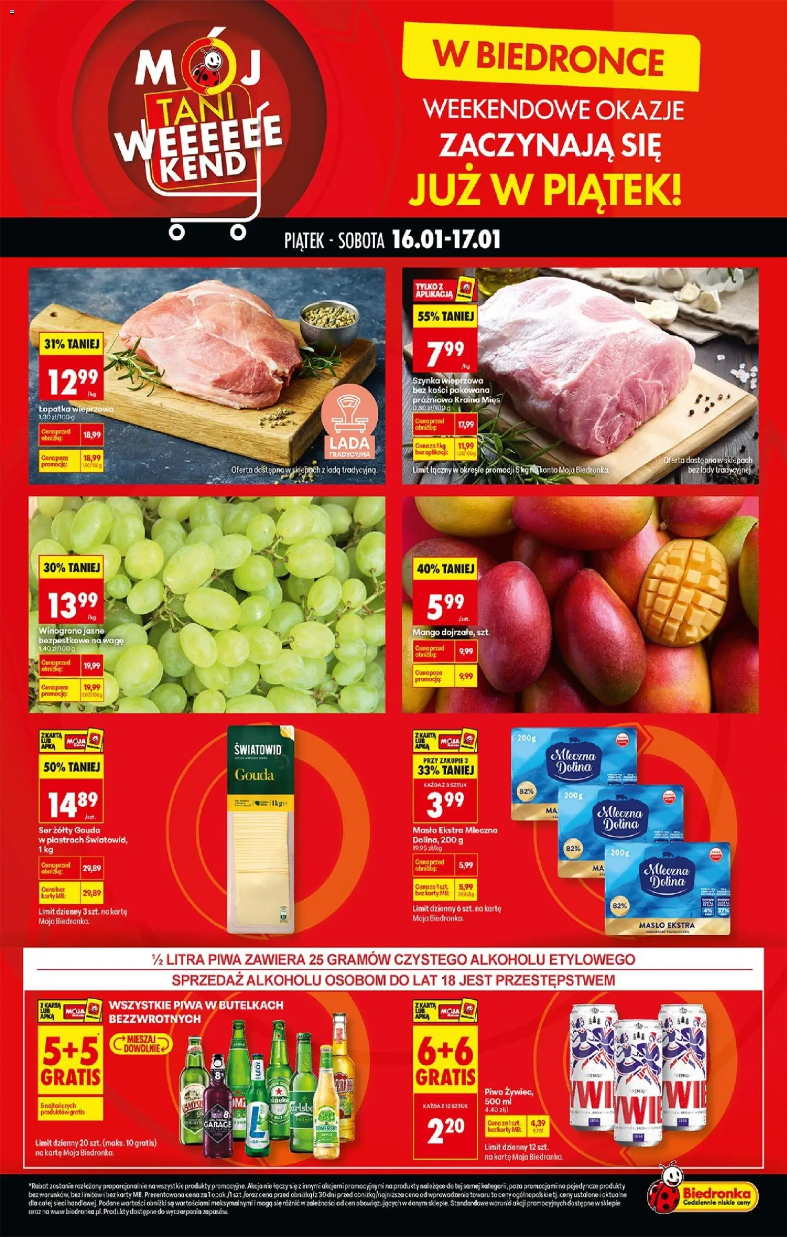 Pogląd gazetki "Tani weekend" ze sklepu Biedronka ważnej od 16.01.2026
