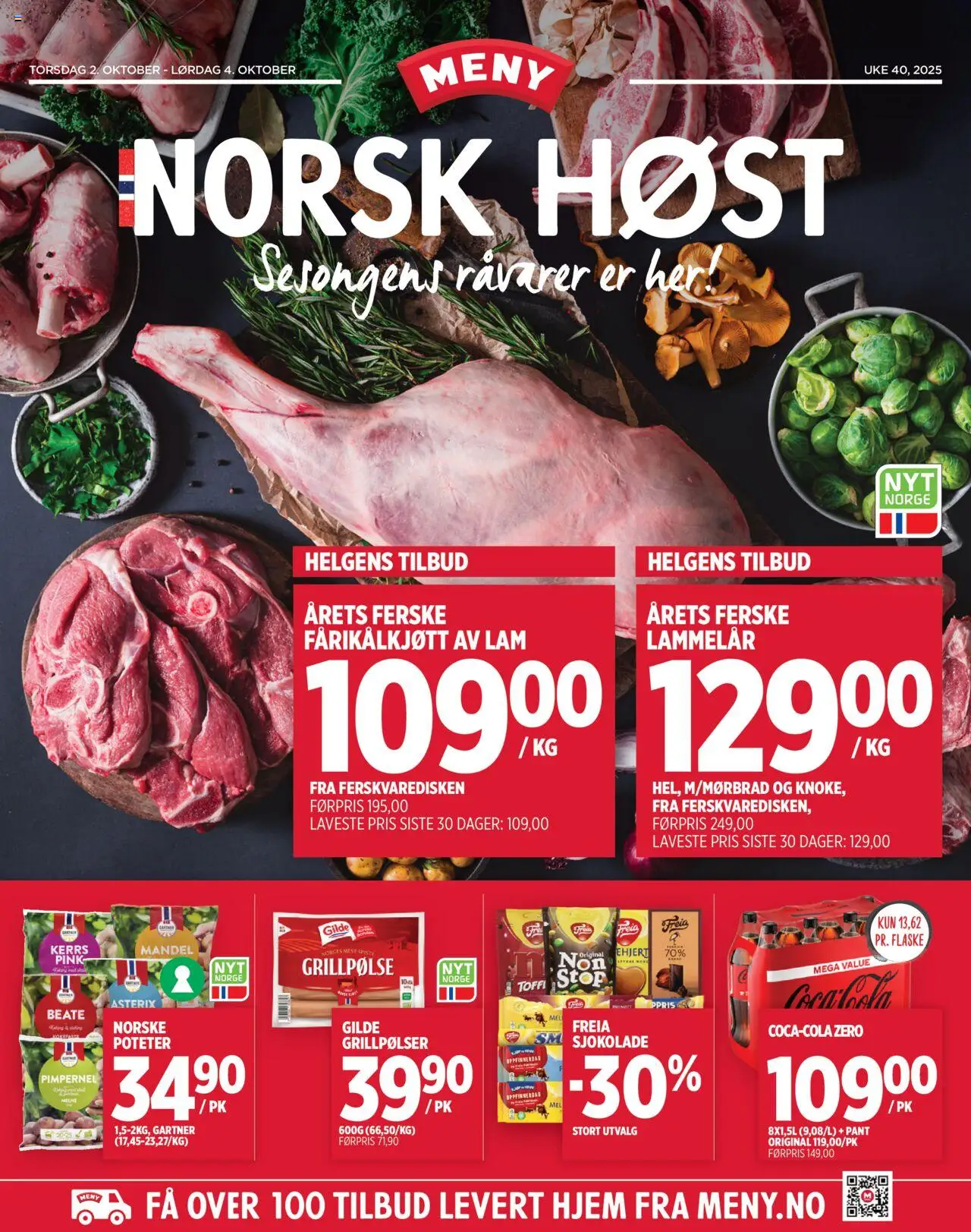 Norsk Høst Meny gyldig fra 02/10/2025 - Sidenummer 1 - Sjokolade, Lammelår, Poteter, Grillpølser, Gilde grillpølser, Fårikålkjøtt