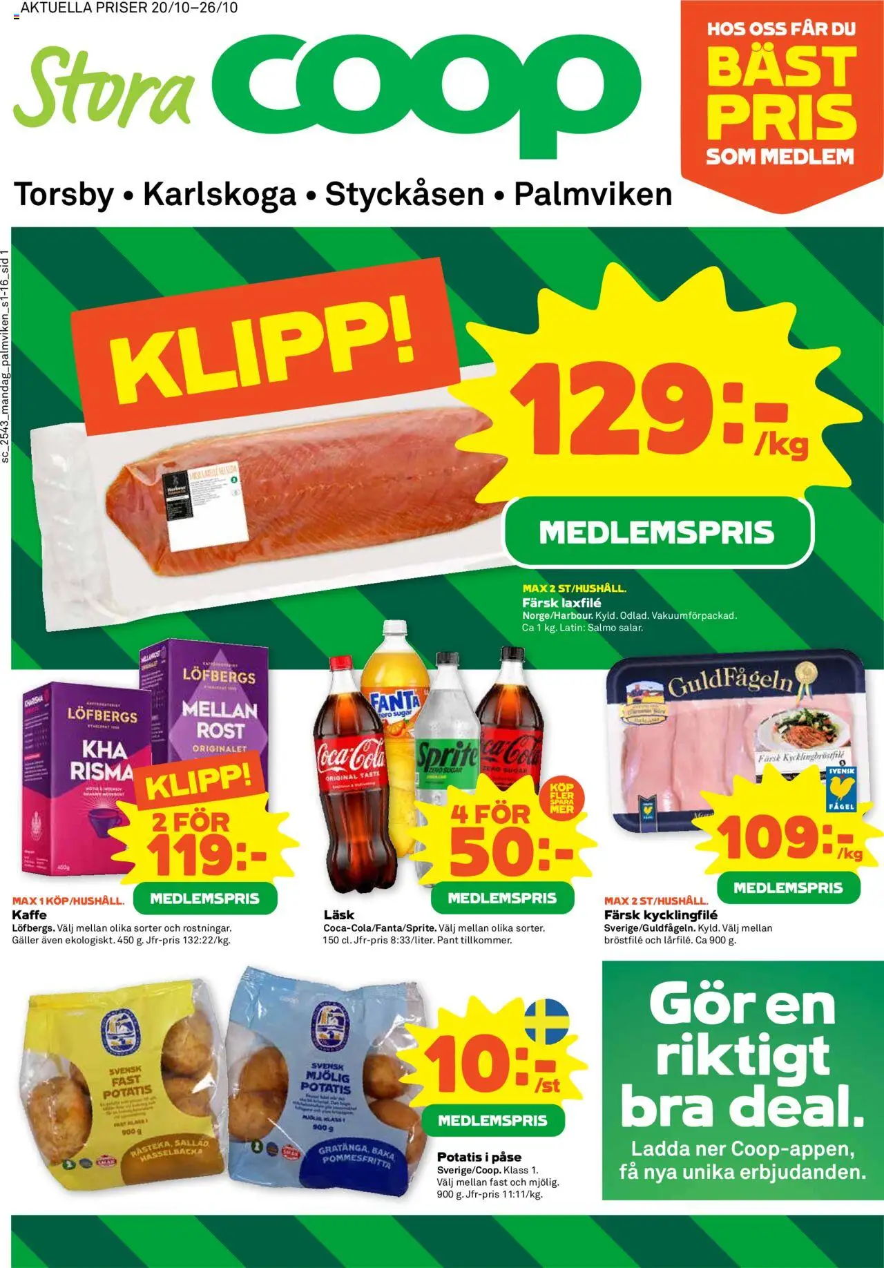 Aktuella reklamblad Stora Coop är giltig 20/10 2025 > Veckans Erbjudanden gäller från 20/10/2025 till 26/10/2025 sidnummer 1